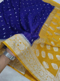 Violet And Yellow Colour Banarasi Khaddi Georgette Saree Small Buti