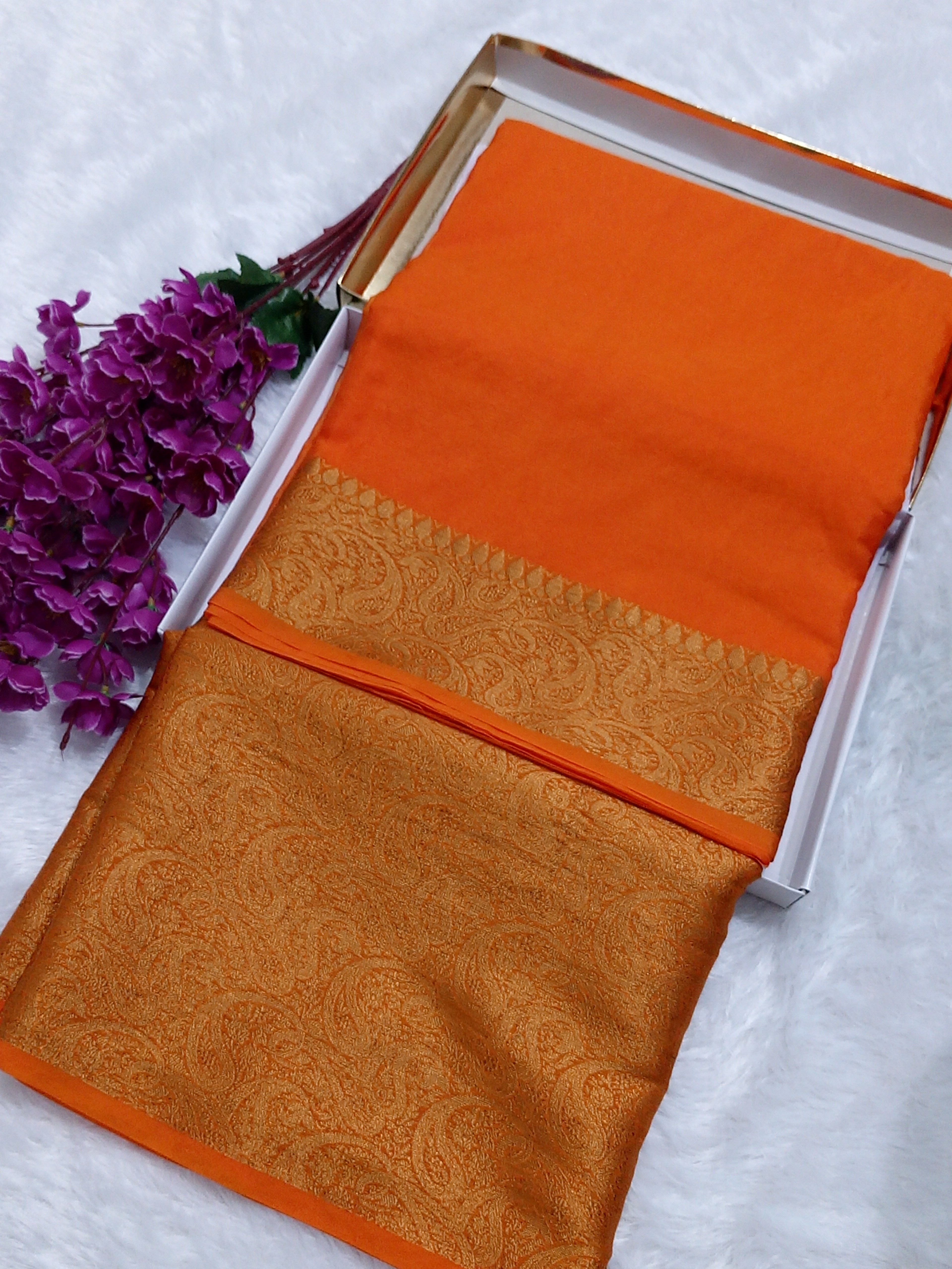 Orange Colour Plain Body Warm Silk Saree