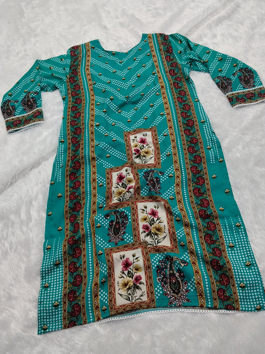 Teal Blue Fancy Designer Printed Rayon Kurti By Mks Creations
