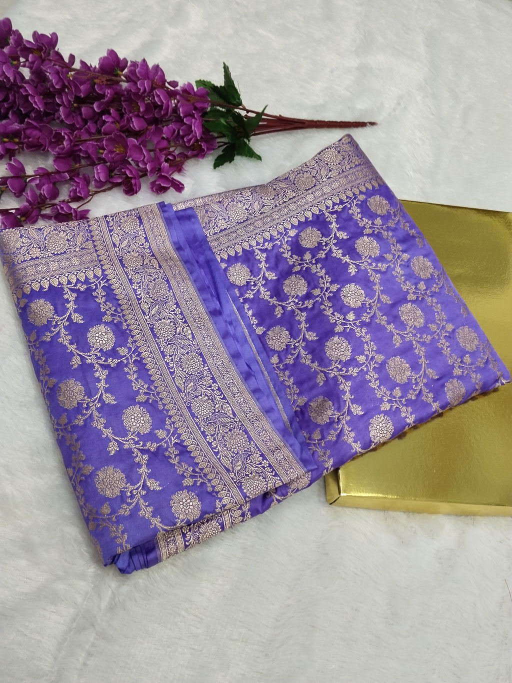 Lavender Colour Wedding Banarasi Mashru Katan Silk Saree jaal Work