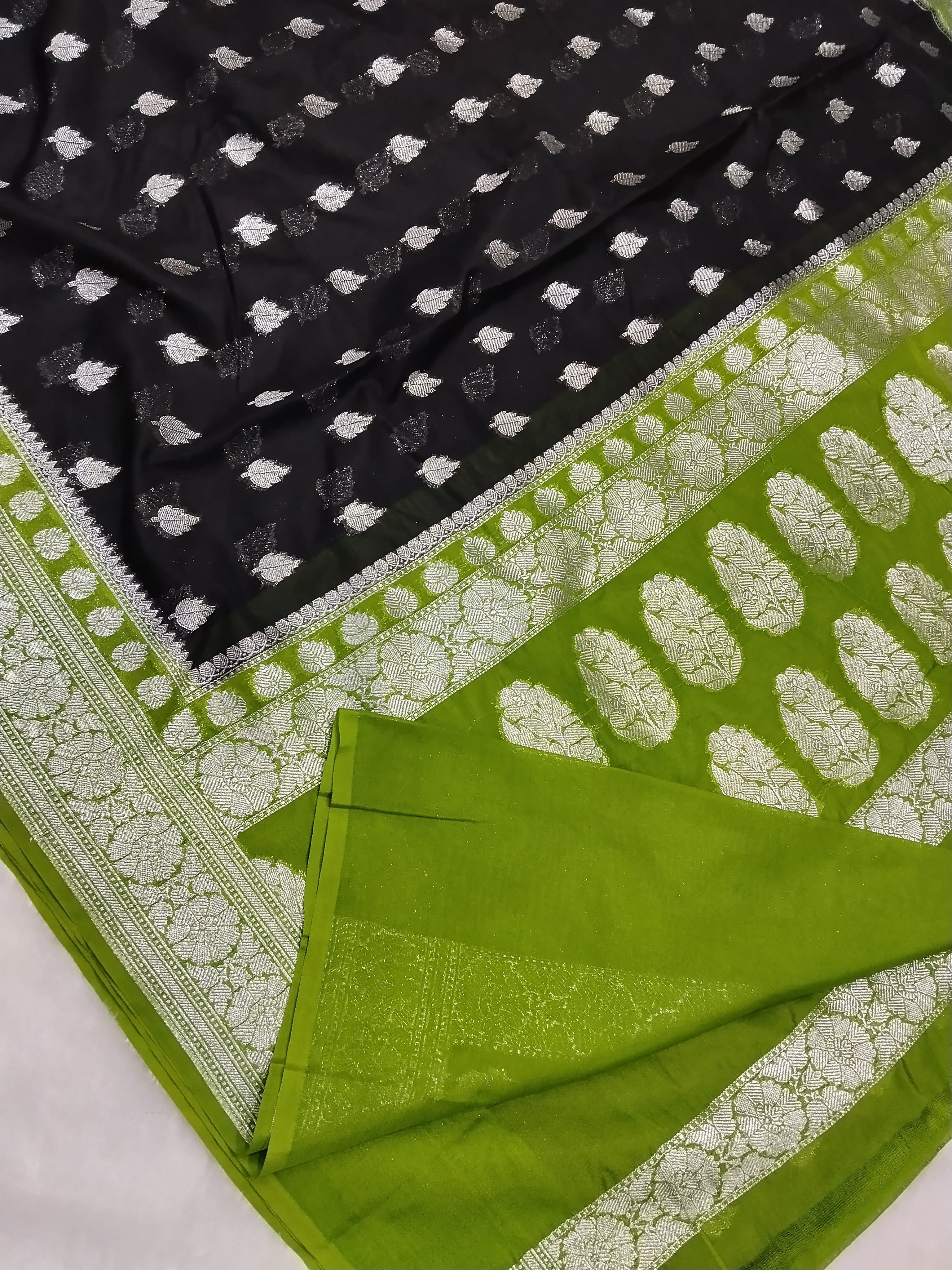 Black And Green Colour Banarasi Katan Georgette Saree