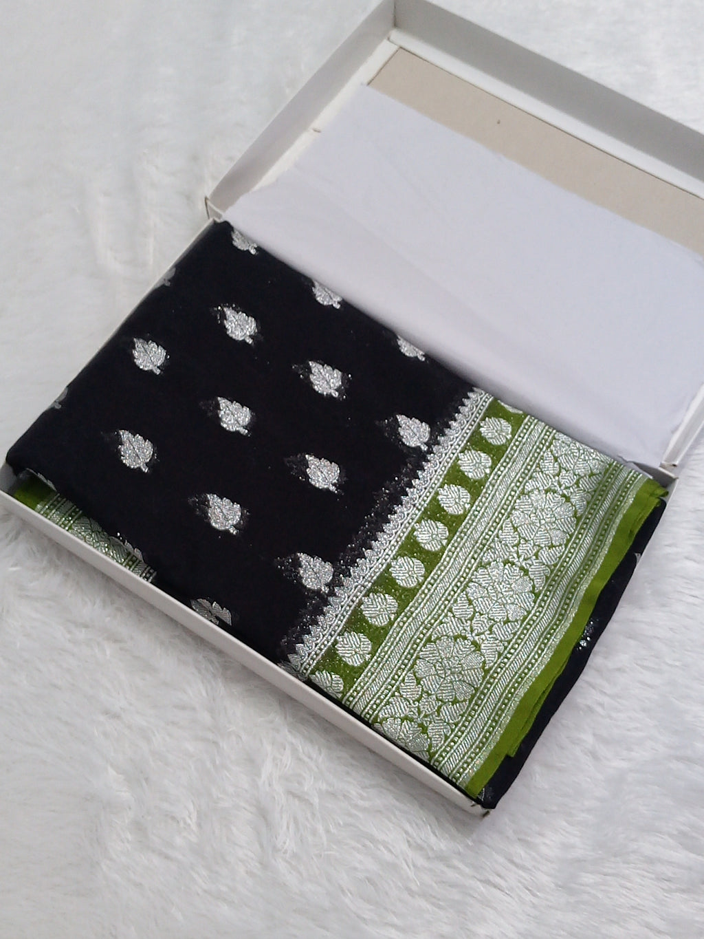 Black And Green Colour Banarasi Katan Georgette Saree