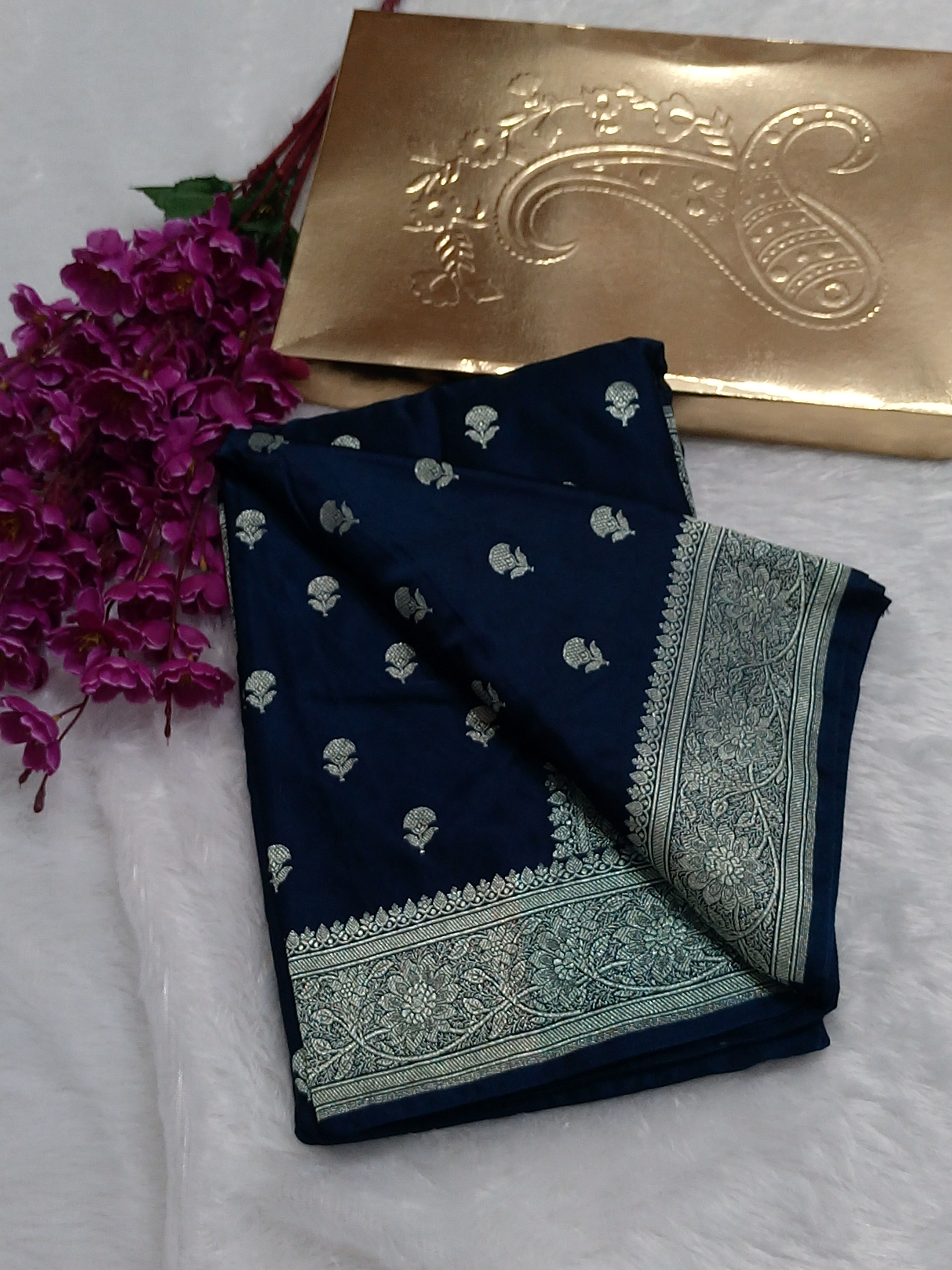 Dark Blue Banarasi Mashru Silk Saree