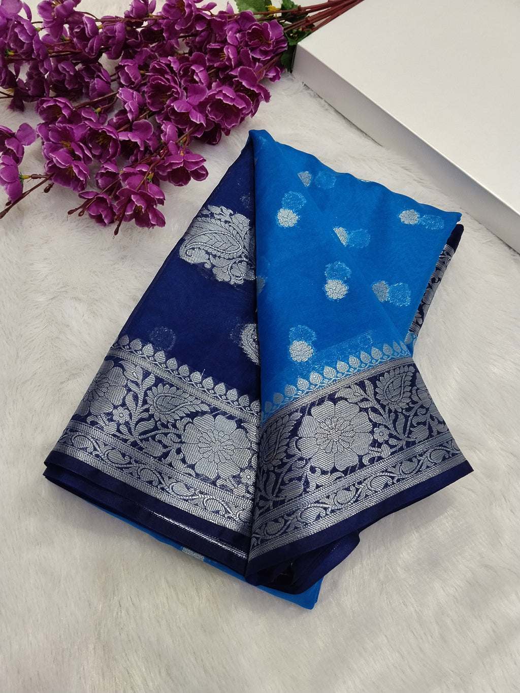 Blue Colour Zari Buti Khaddi Georgette Saree