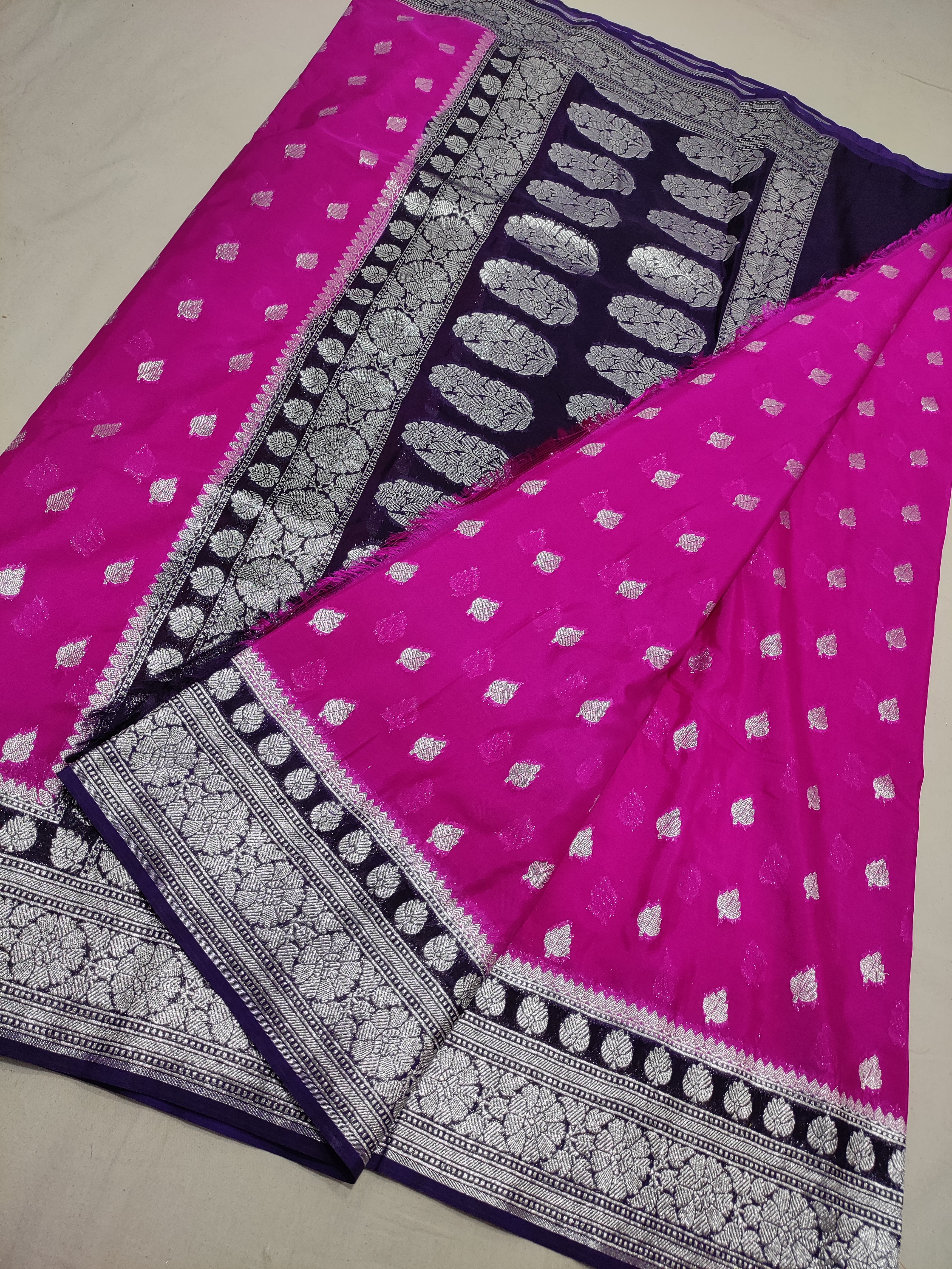 Purple And Navy Blue Colour Zari Buti Georgette Saree