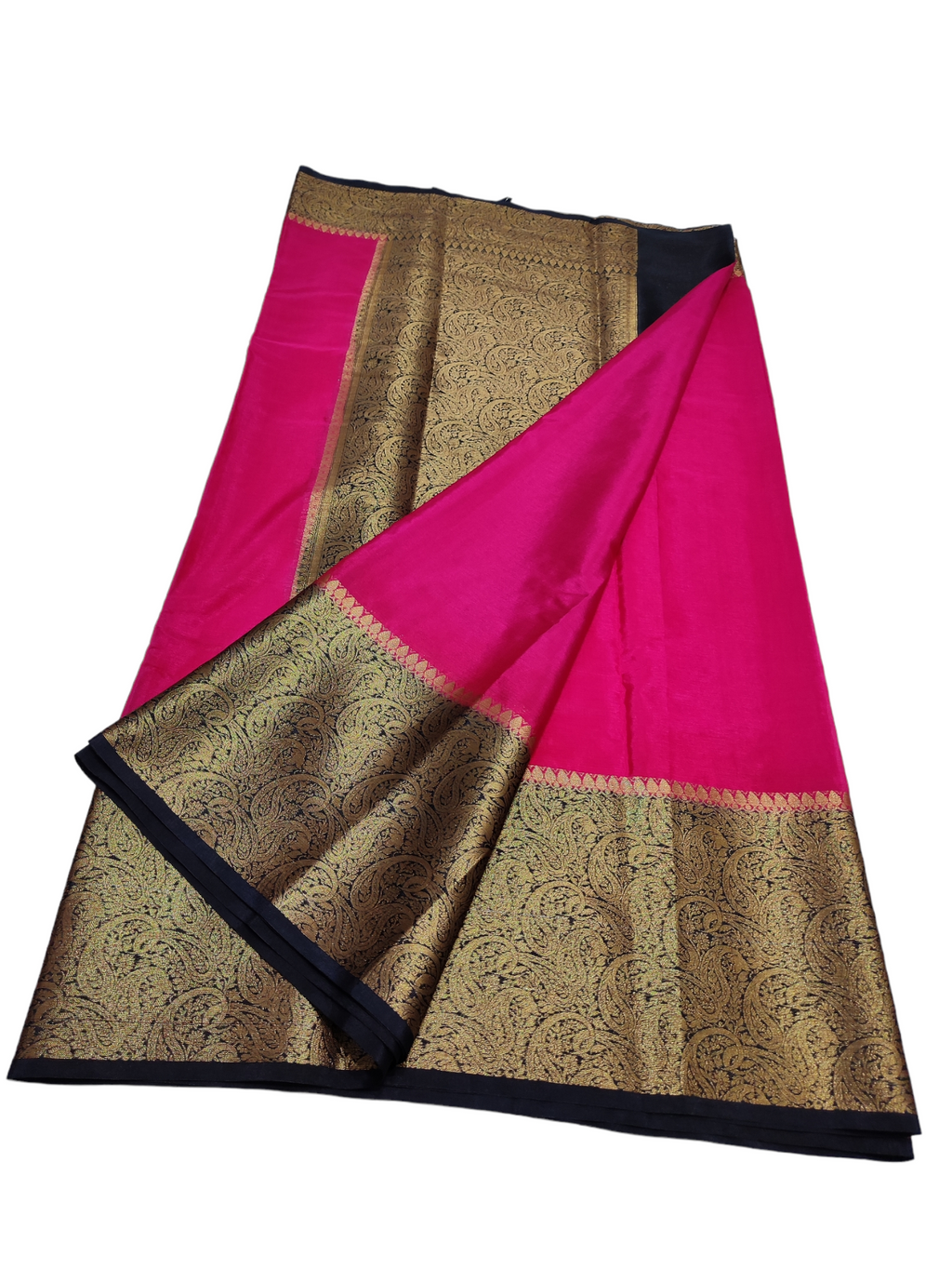 Pink And Black Colour Plain Body Warm Silk Saree