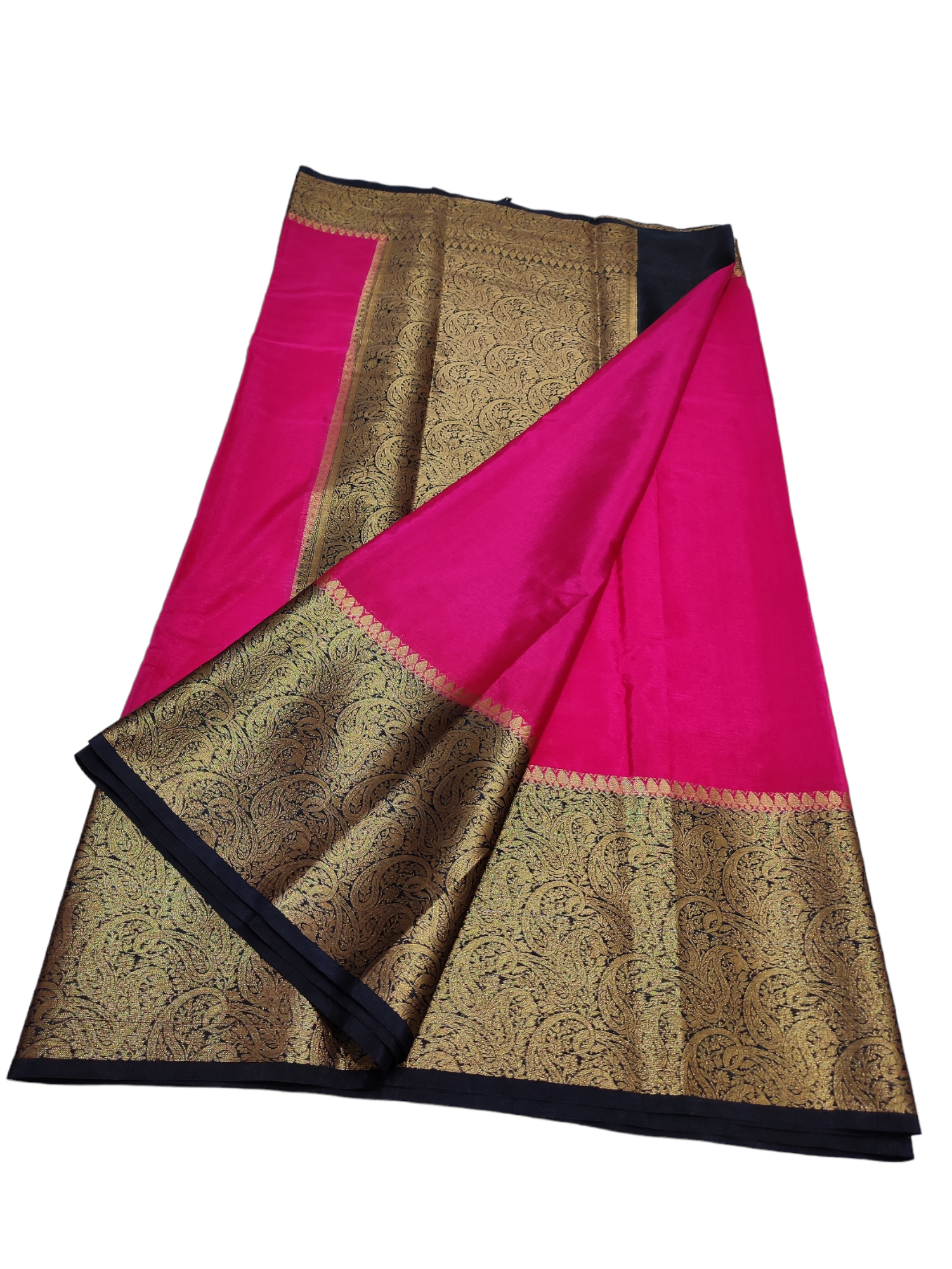 Pink And Black Colour Plain Body Warm Silk Saree