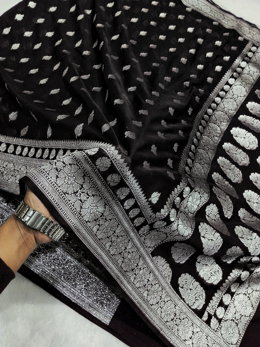 Viral Jet Black Color Khaddi Georgette Saree