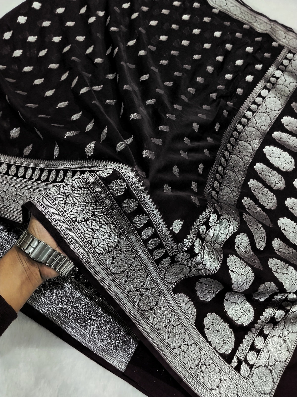 Viral Jet Black Color Khaddi Georgette Saree