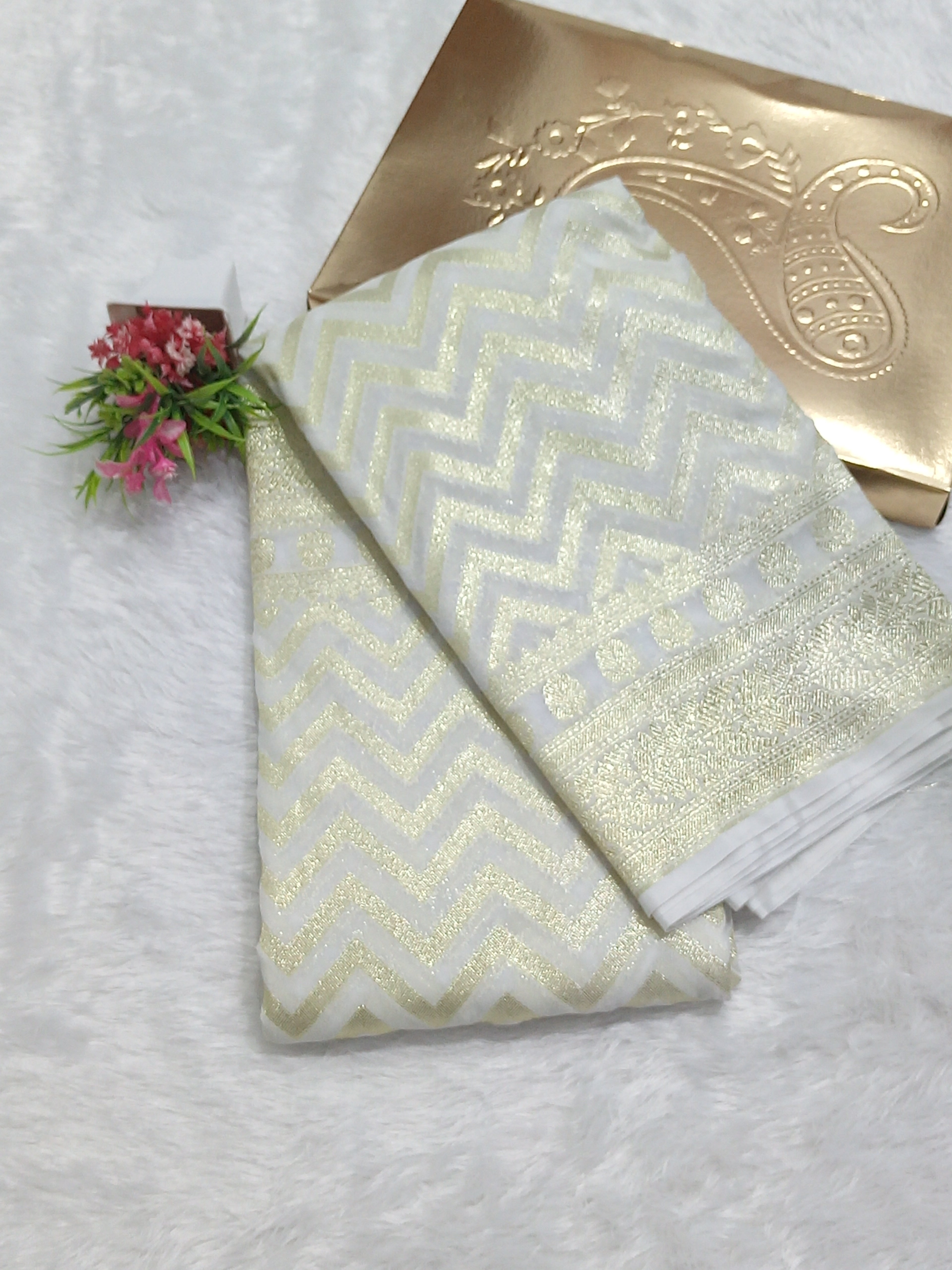 Cream Colour Banarasi Semi Georgette