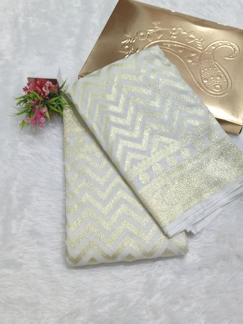 Cream Colour Banarasi Semi Georgette