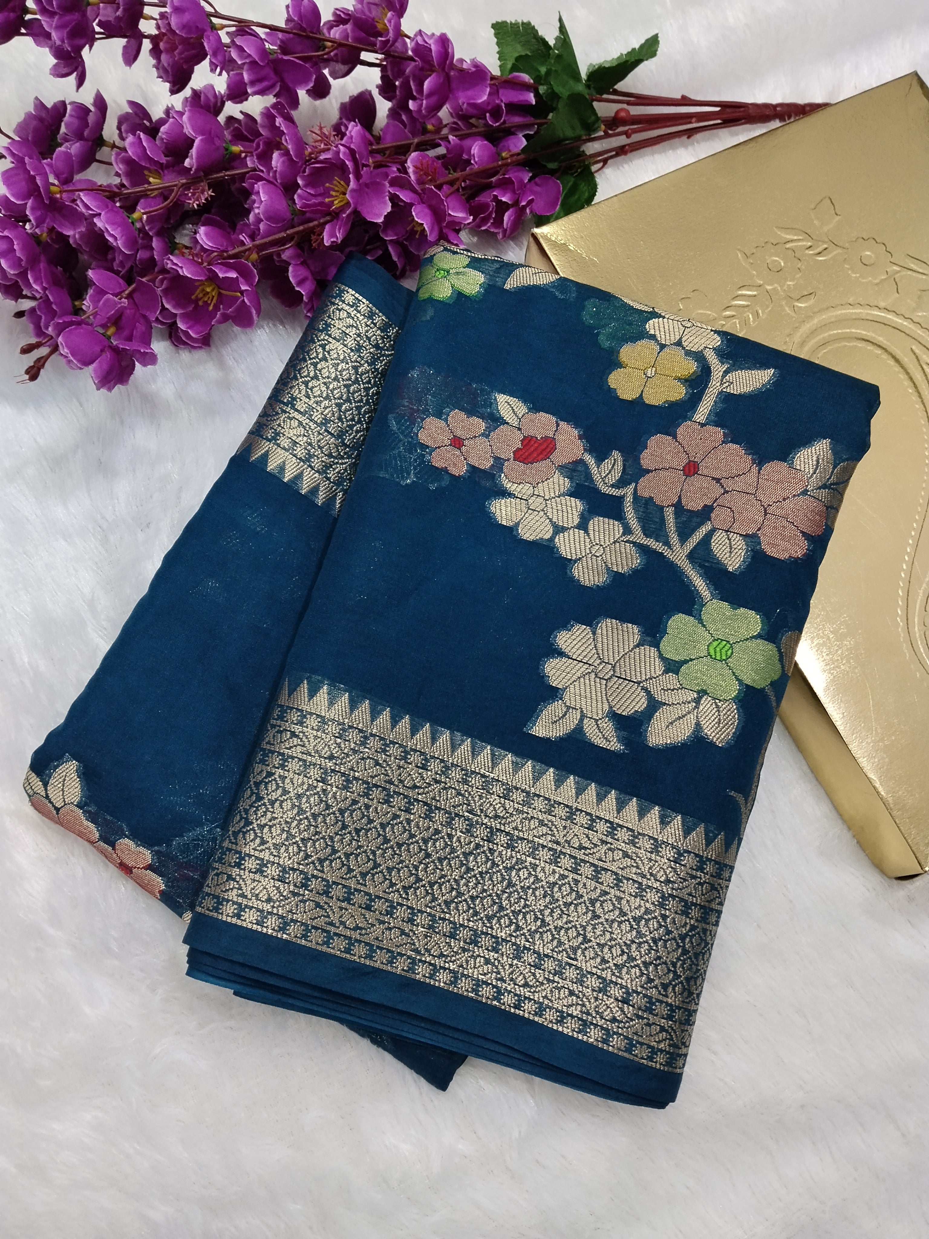 German Colour Zari Buti Khaddi Georgette Saree