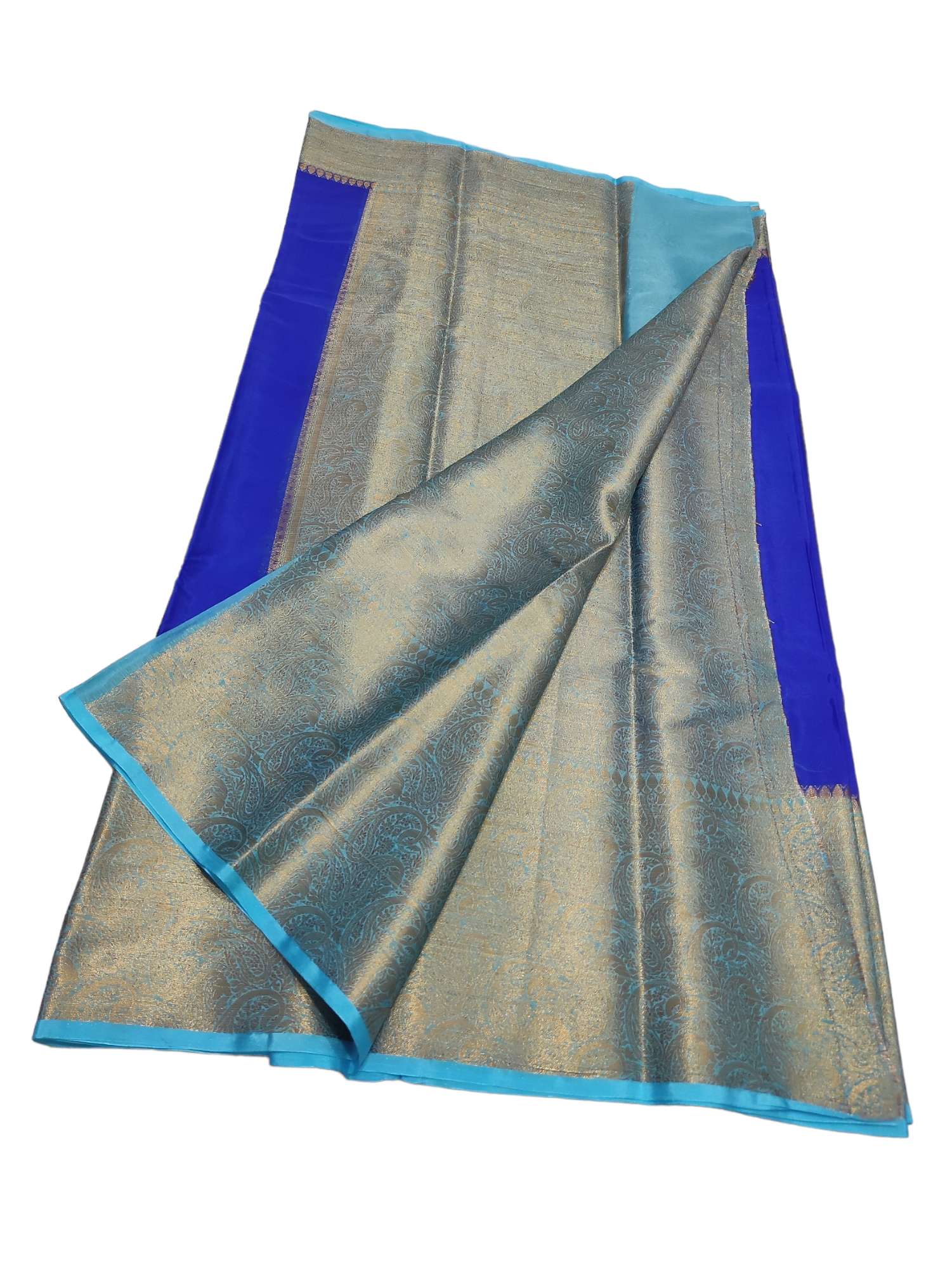 Royal Blue And Sky Blue Colour Plain Body Warm Silk Saree