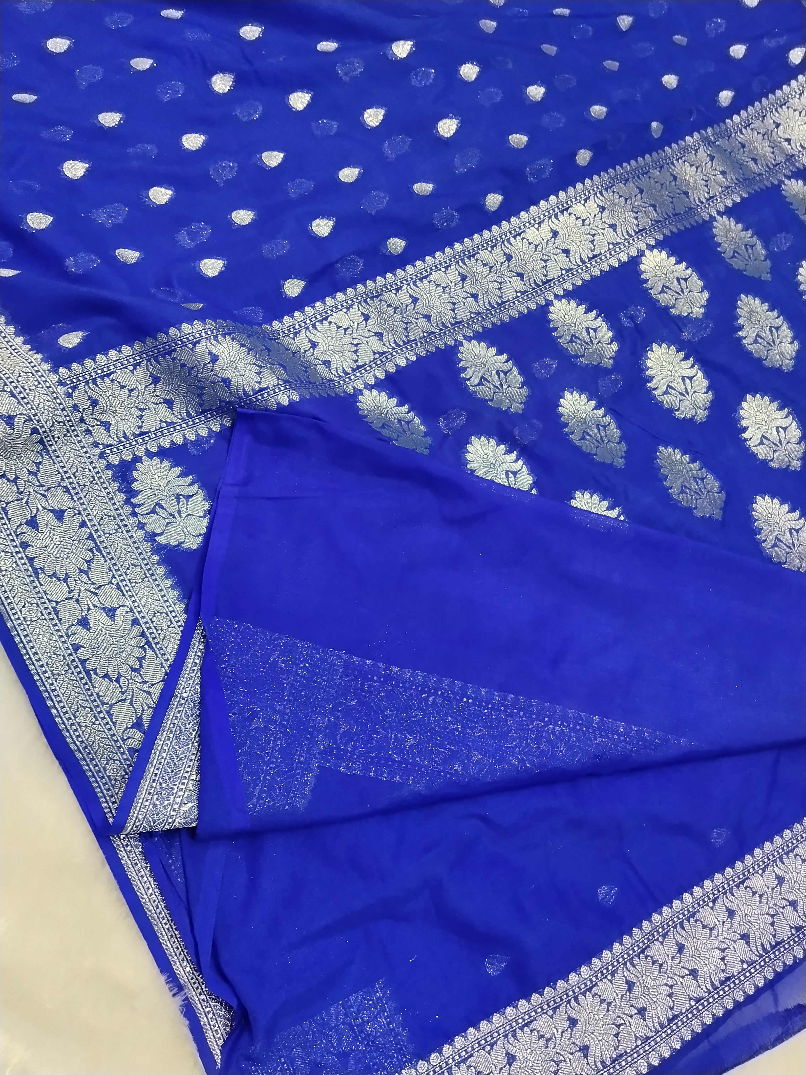 Royal Blue Colour Zari Buti Body Khaddi Georgette Saree
