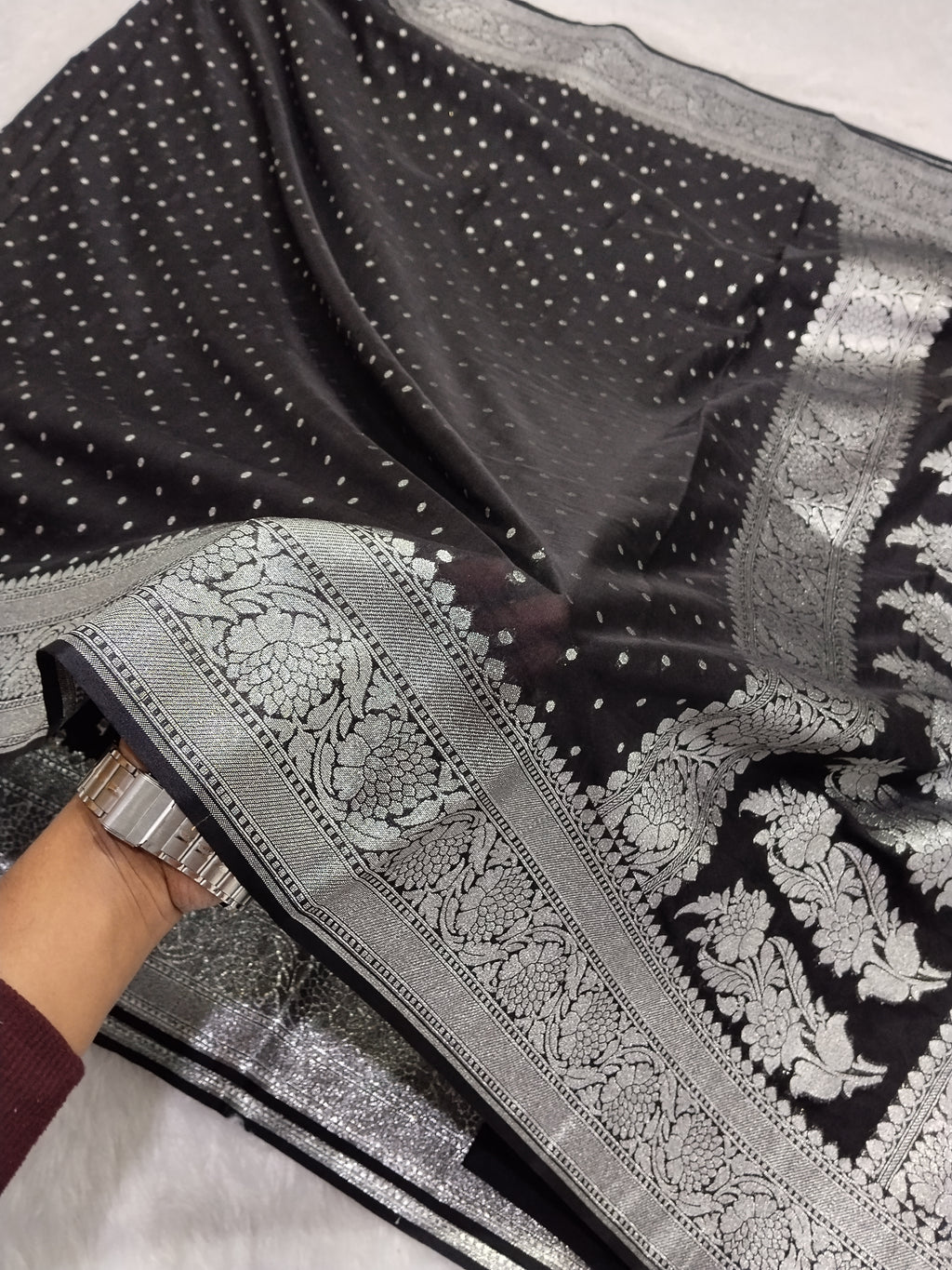 Jet Black Colour Banarasi Khaddi Georgette Saree