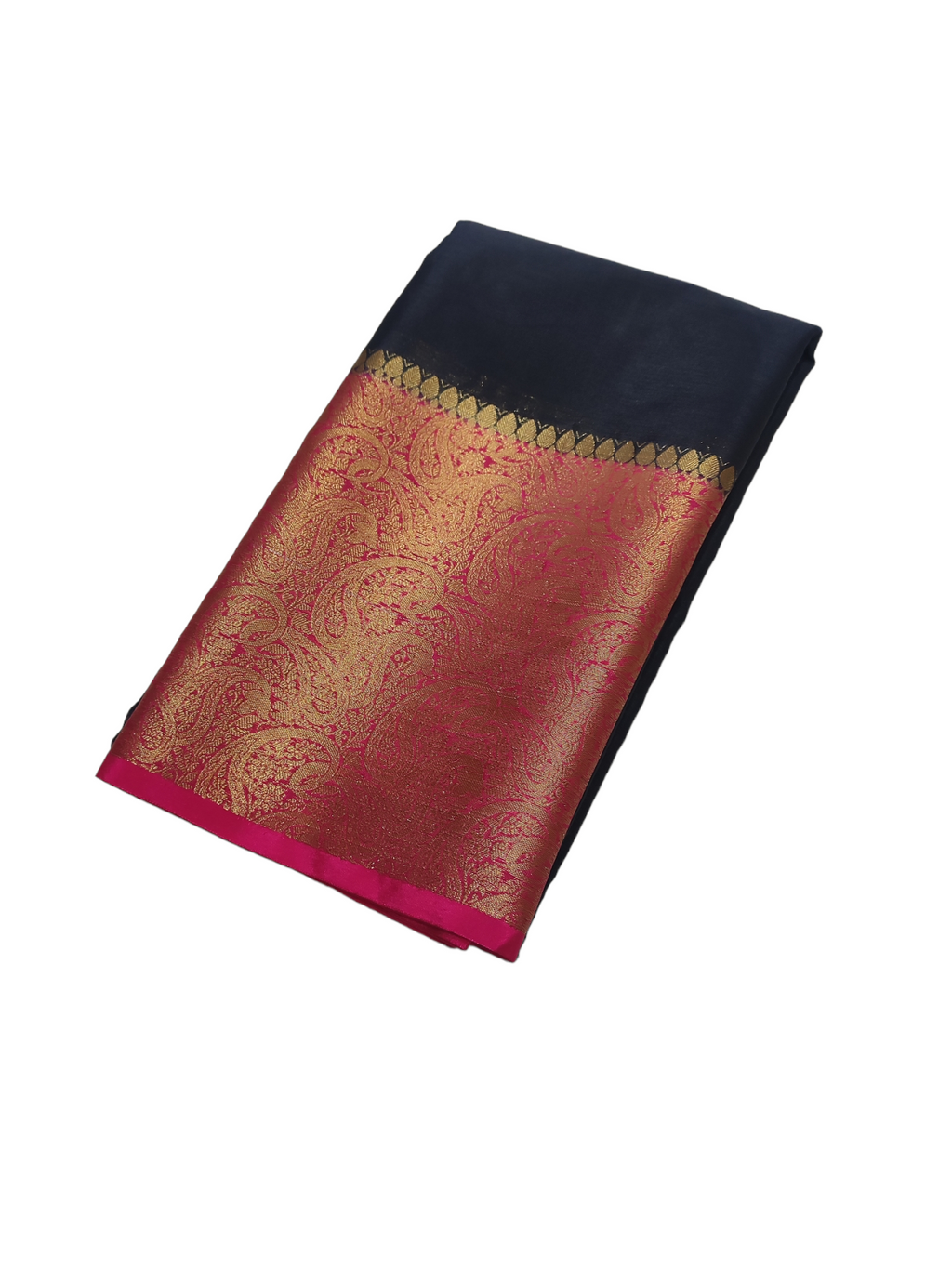 Black And Pink Colour Plain Body Warm Silk Saree