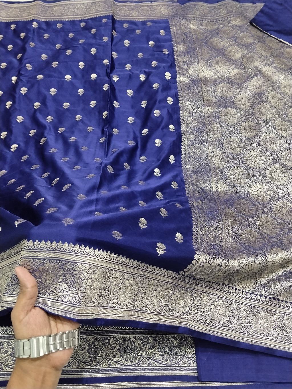 Navy Blue Color Banarasi Mashru Silk Saree
