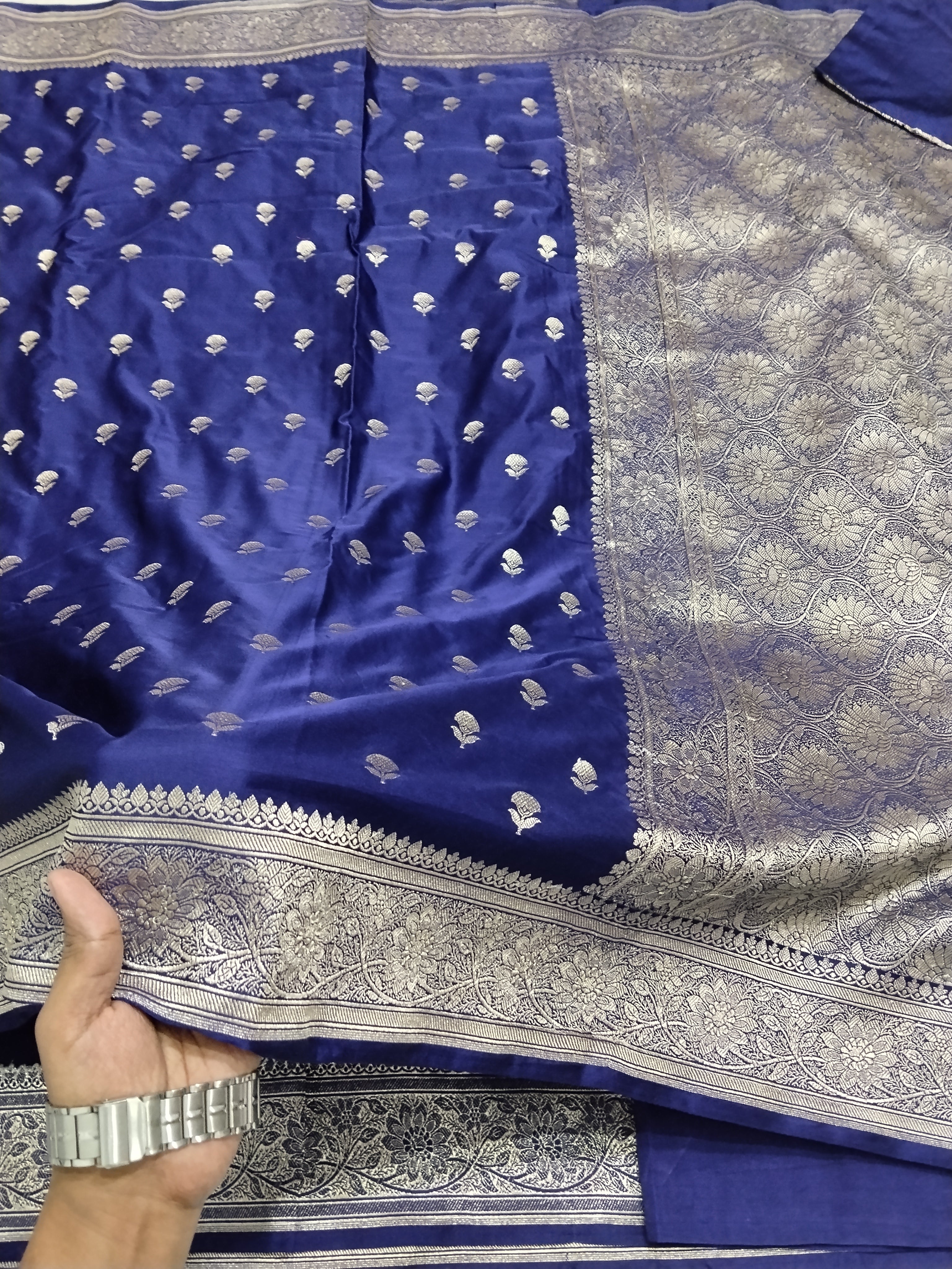 Navy Blue Color Banarasi Mashru Silk Saree