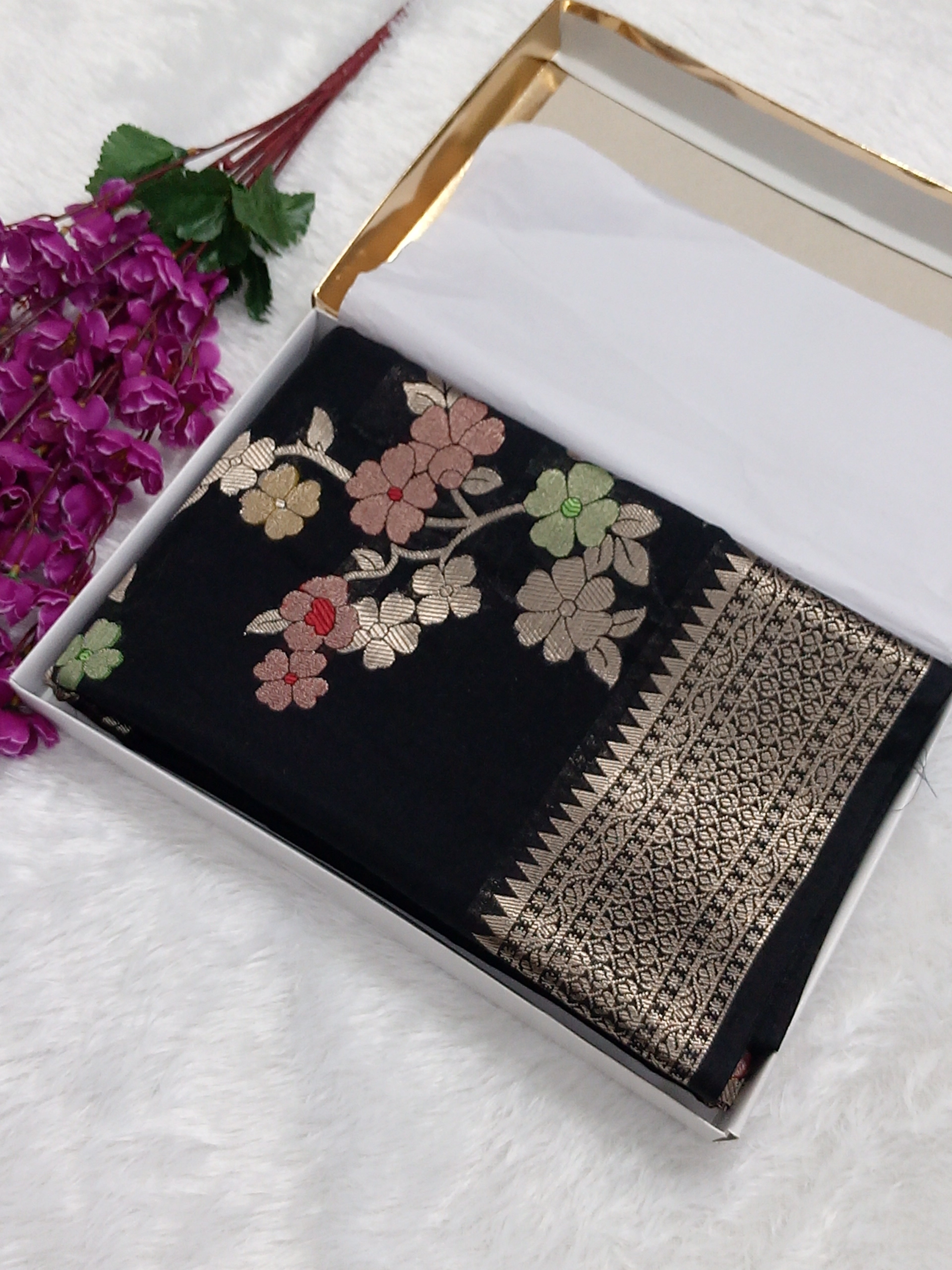 Jet Black Viral Banarasi Khaddi Georgette Saree