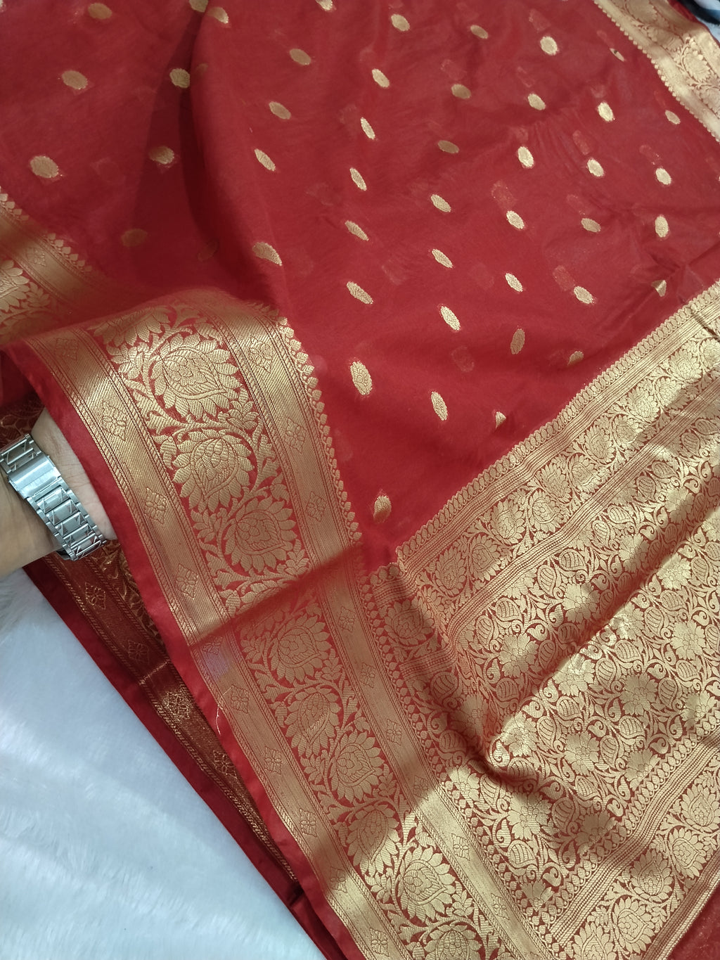 Maroon Colour Banarasi Fancy Cotton Saree With Brocade Blouse