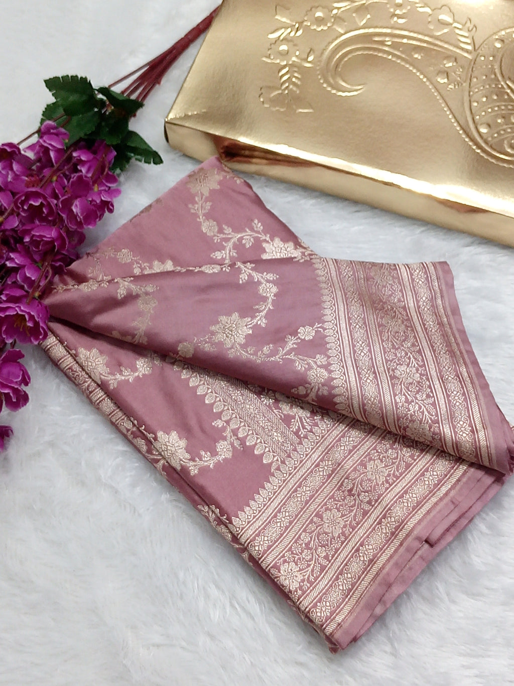 Light Brown Mashru Silk Saree With Jaal Work