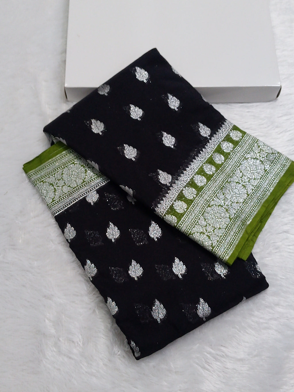 Black And Green Colour Banarasi Katan Georgette Saree