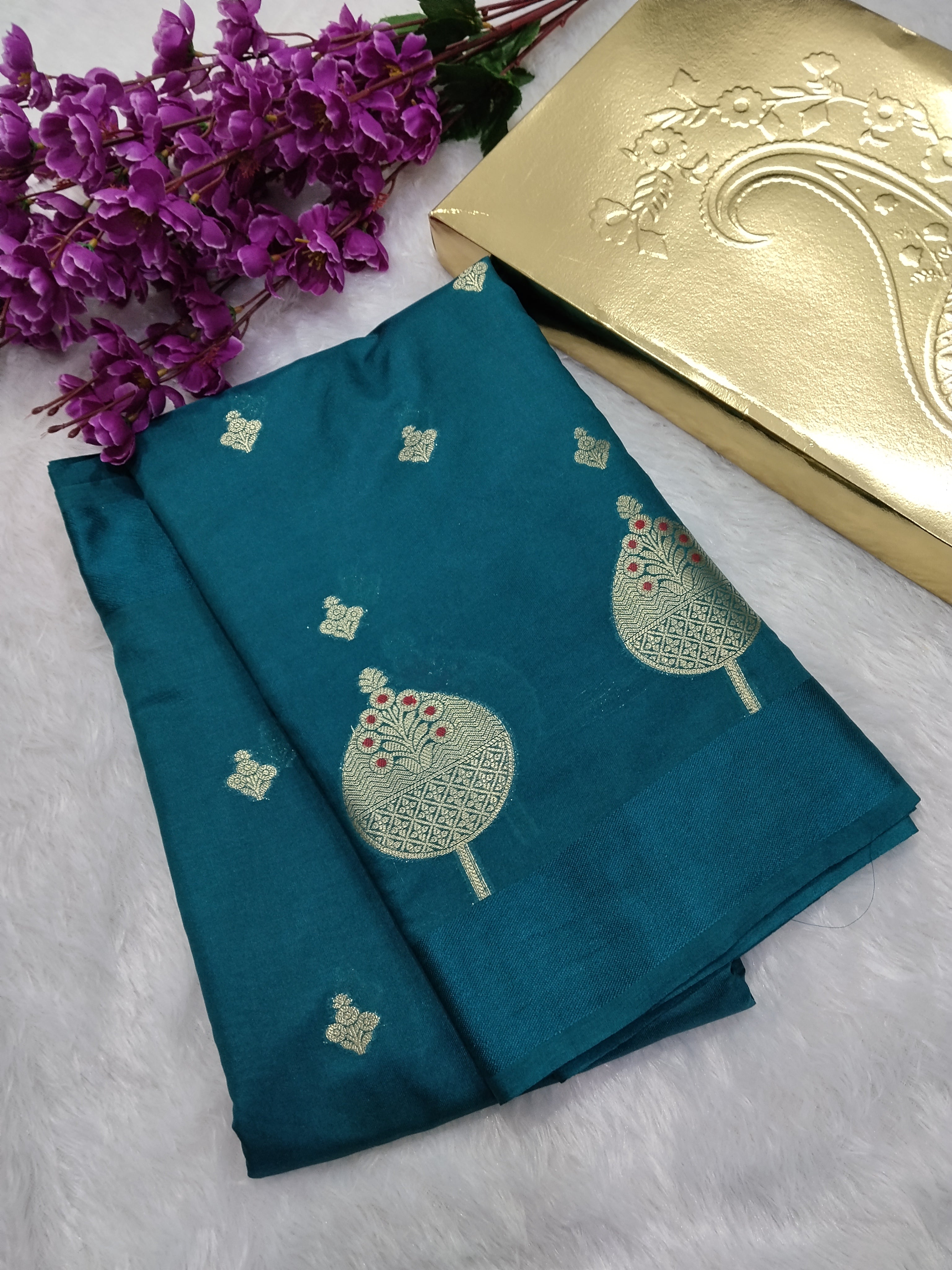 German Blue Colour Banarasi Warm Silk Saree