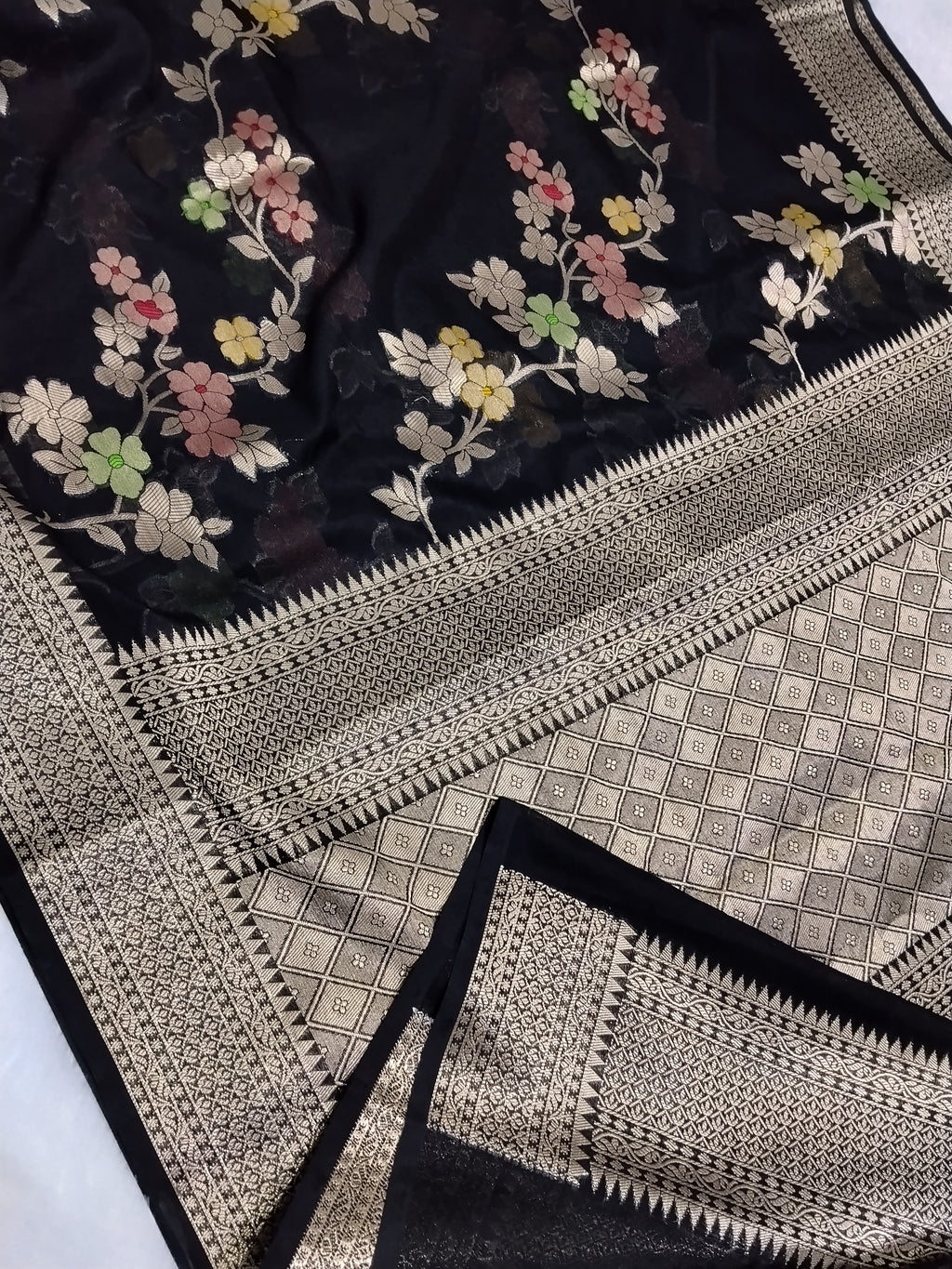 Jet Black Viral Banarasi Khaddi Georgette Saree