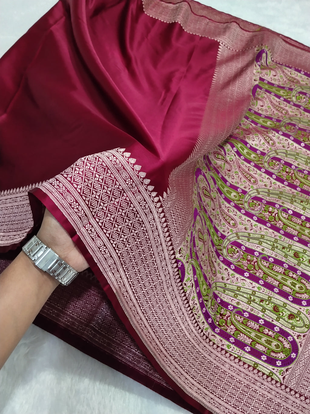 Maroon Colour Banarasi Pain Mashru Katan Silk Saree With Fancy Pallu