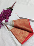 Red And White Banarasi Warm Silk Saree
