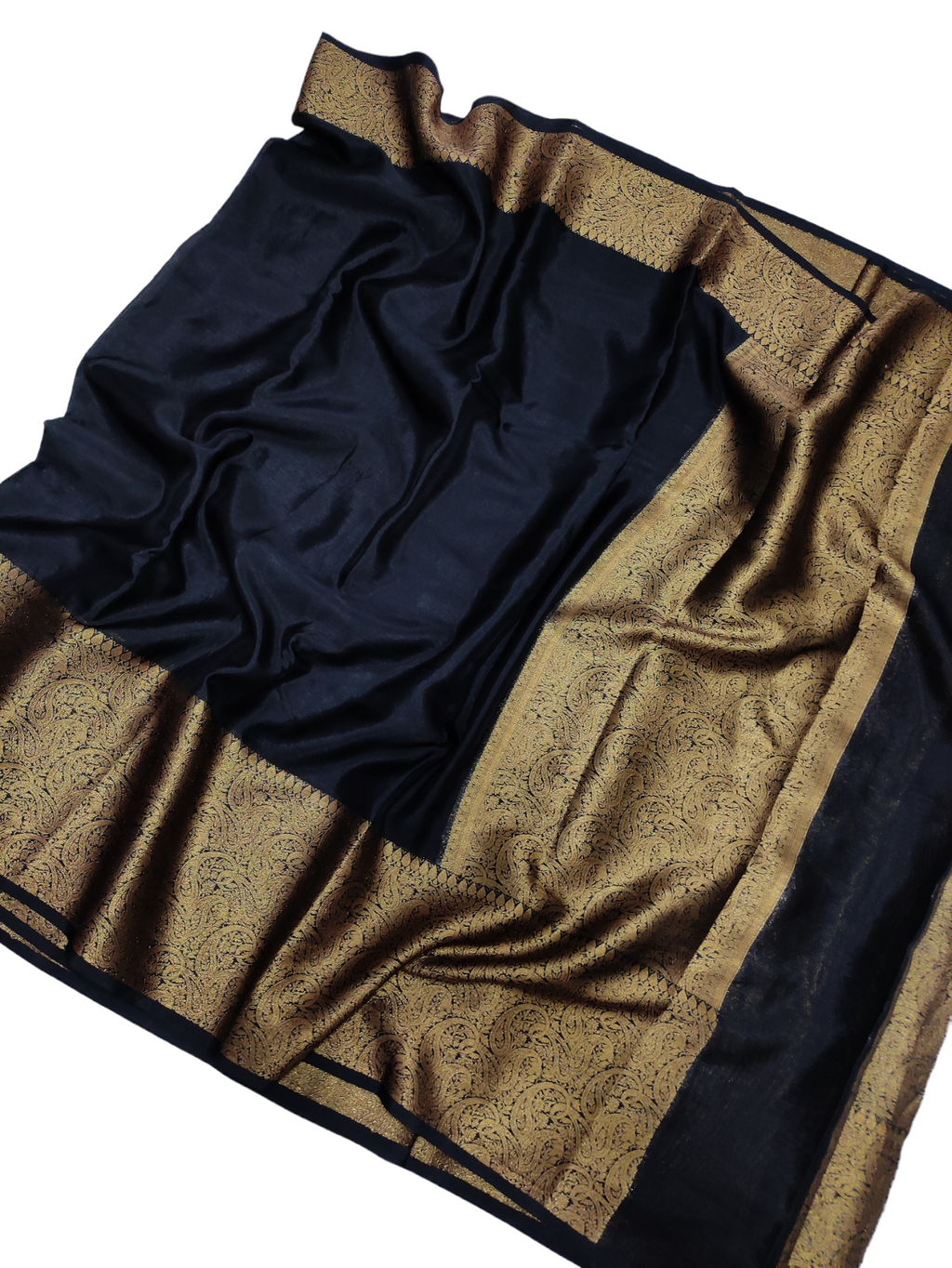 Jet Black Colour Plain Body Warm Silk Saree