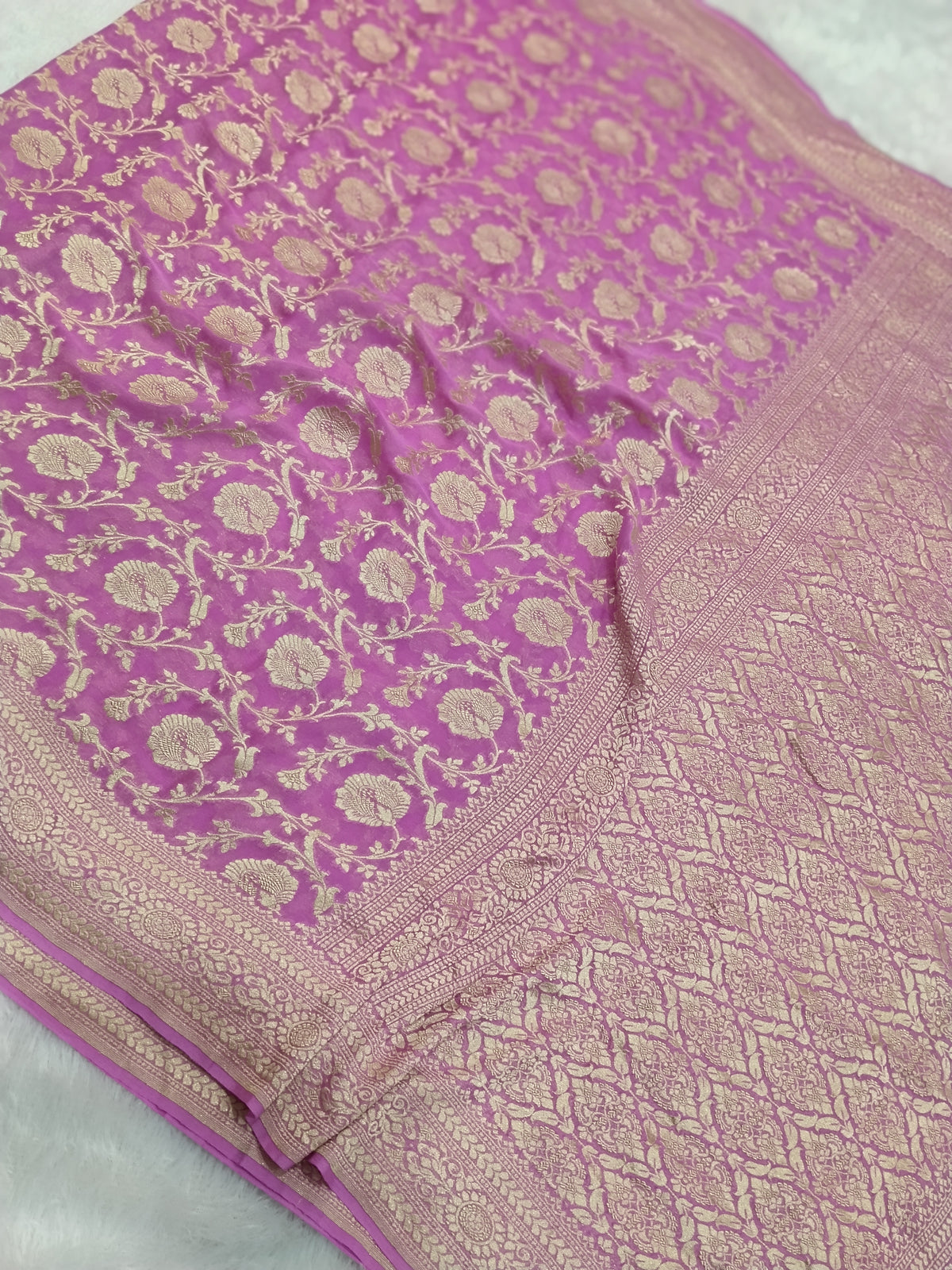 Pink Colour Handloom Pure Banarasi Khaddi Georgette Saree Water Zari