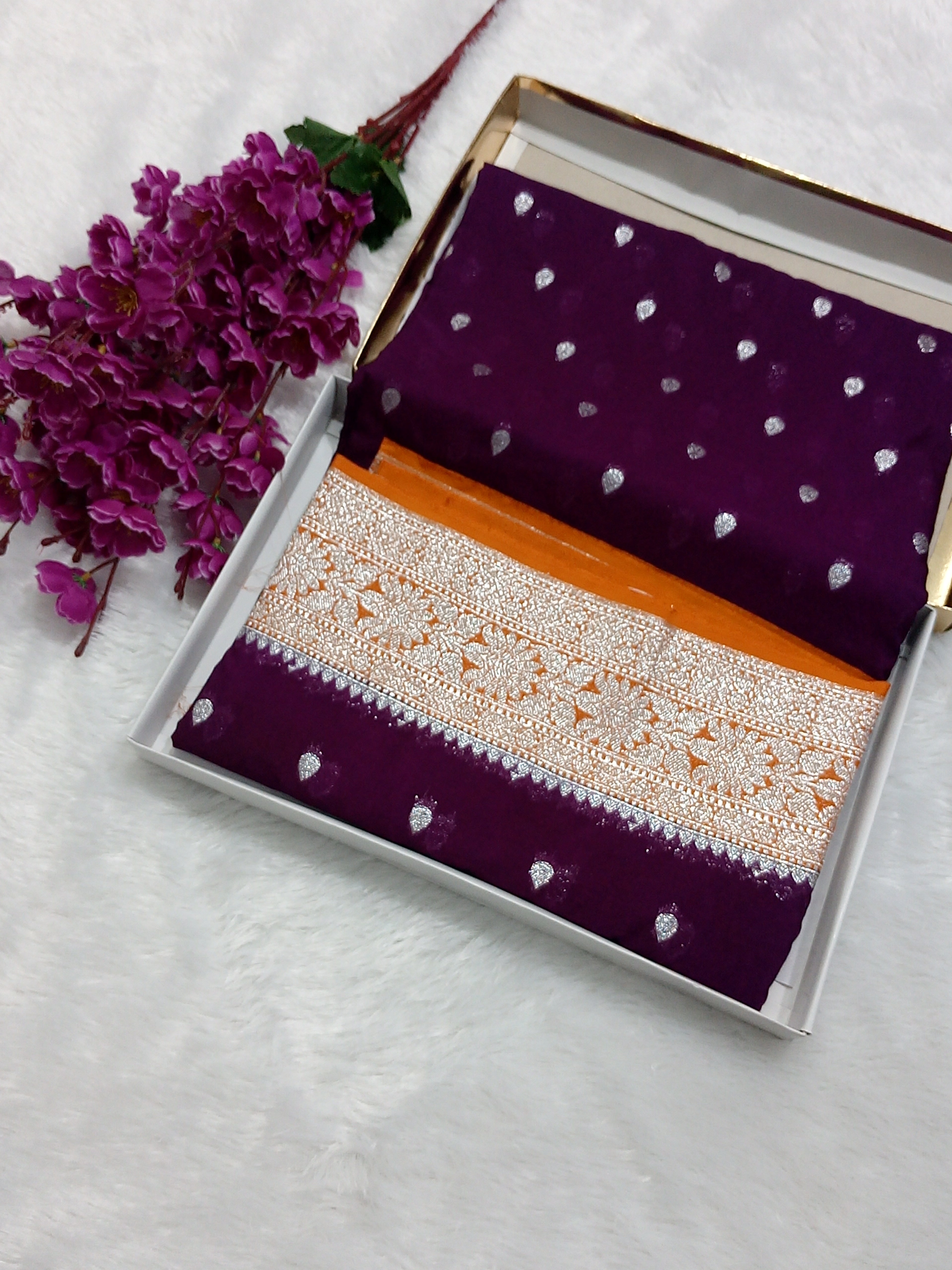 Silver Zari Soft Banarasi Semi Georgette Saree