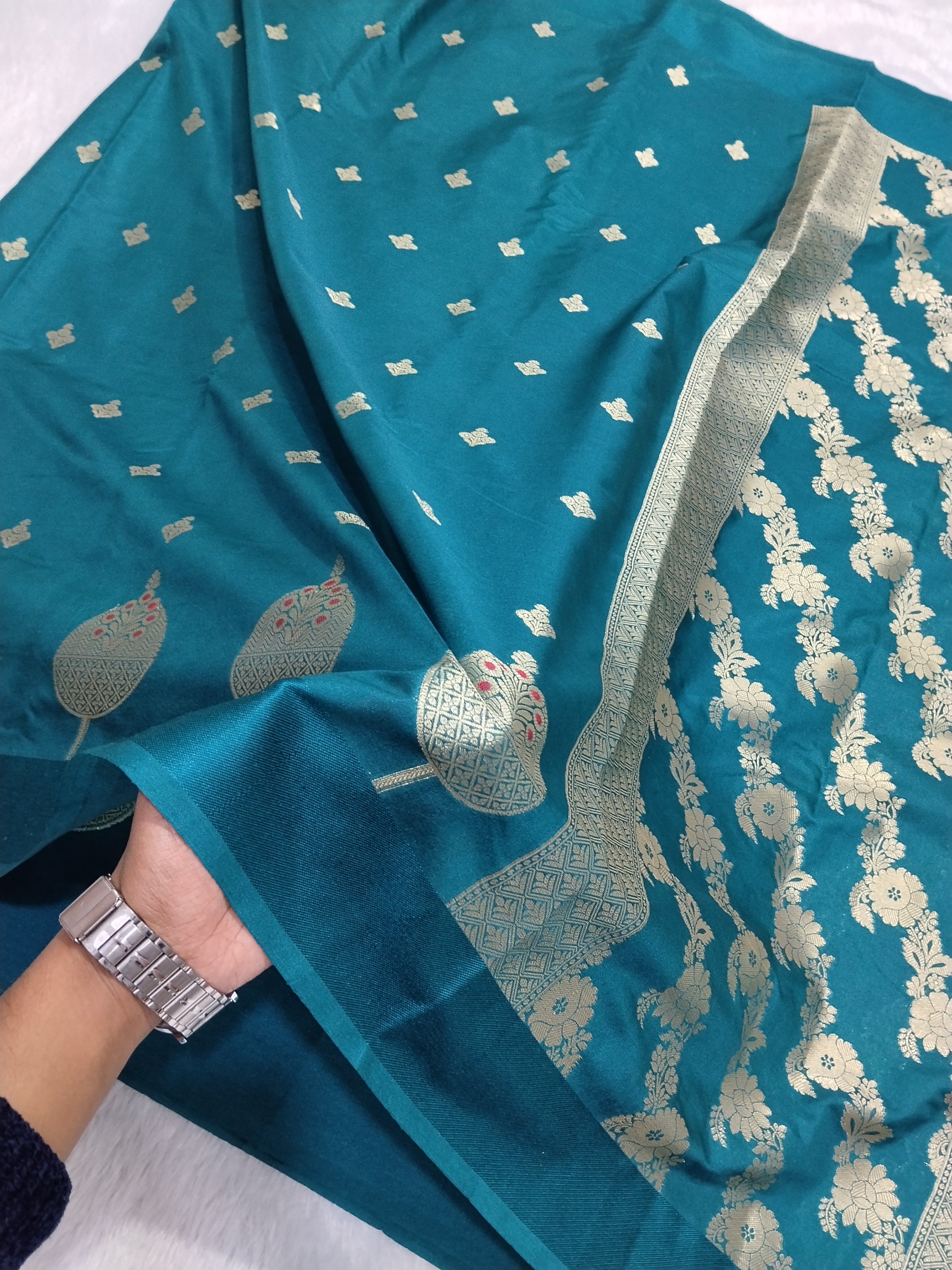 German Blue Colour Banarasi Warm Silk Saree
