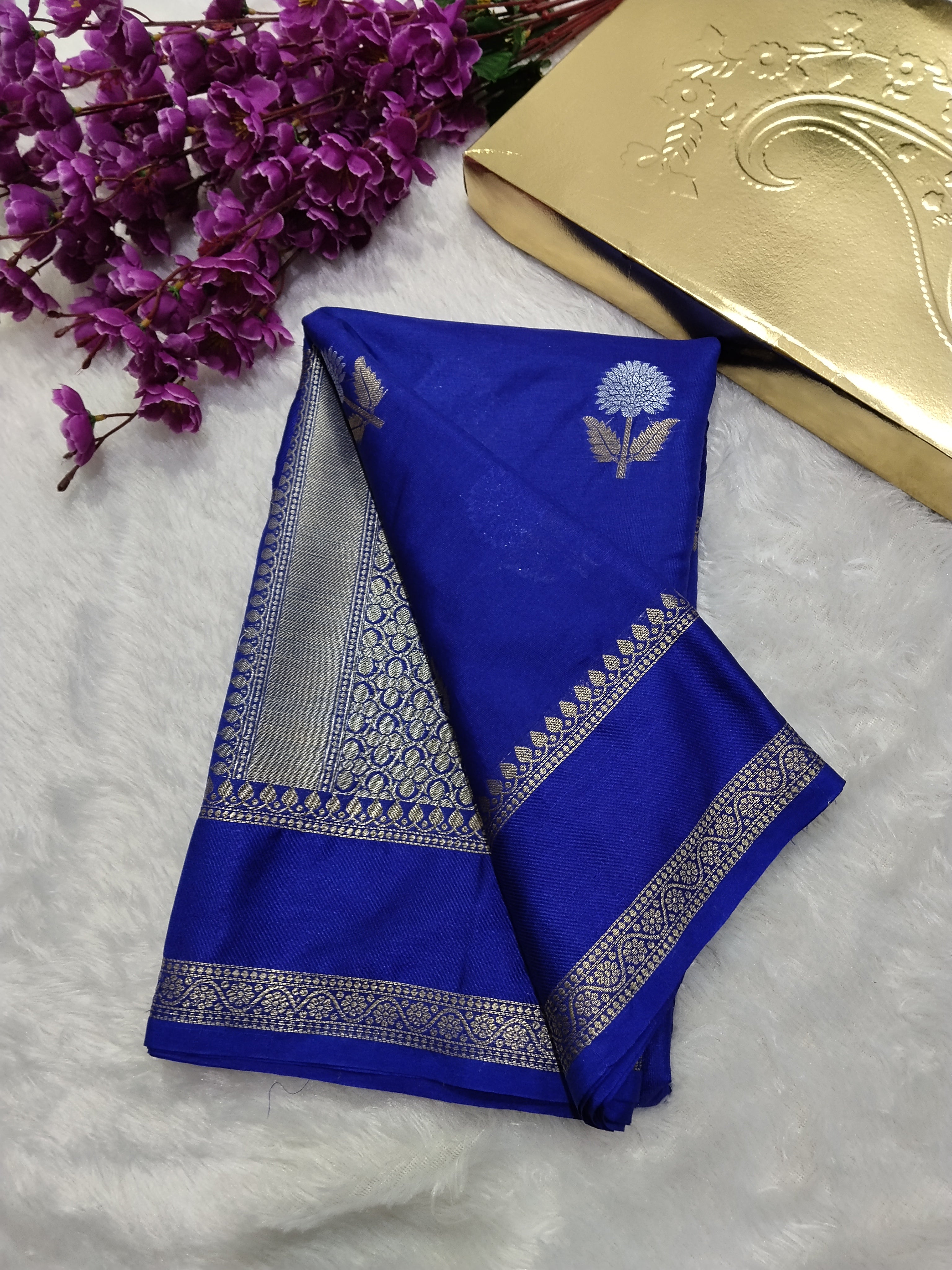 Royal Blue Colour Banarasi Warm Silk Saree With Mina Buta