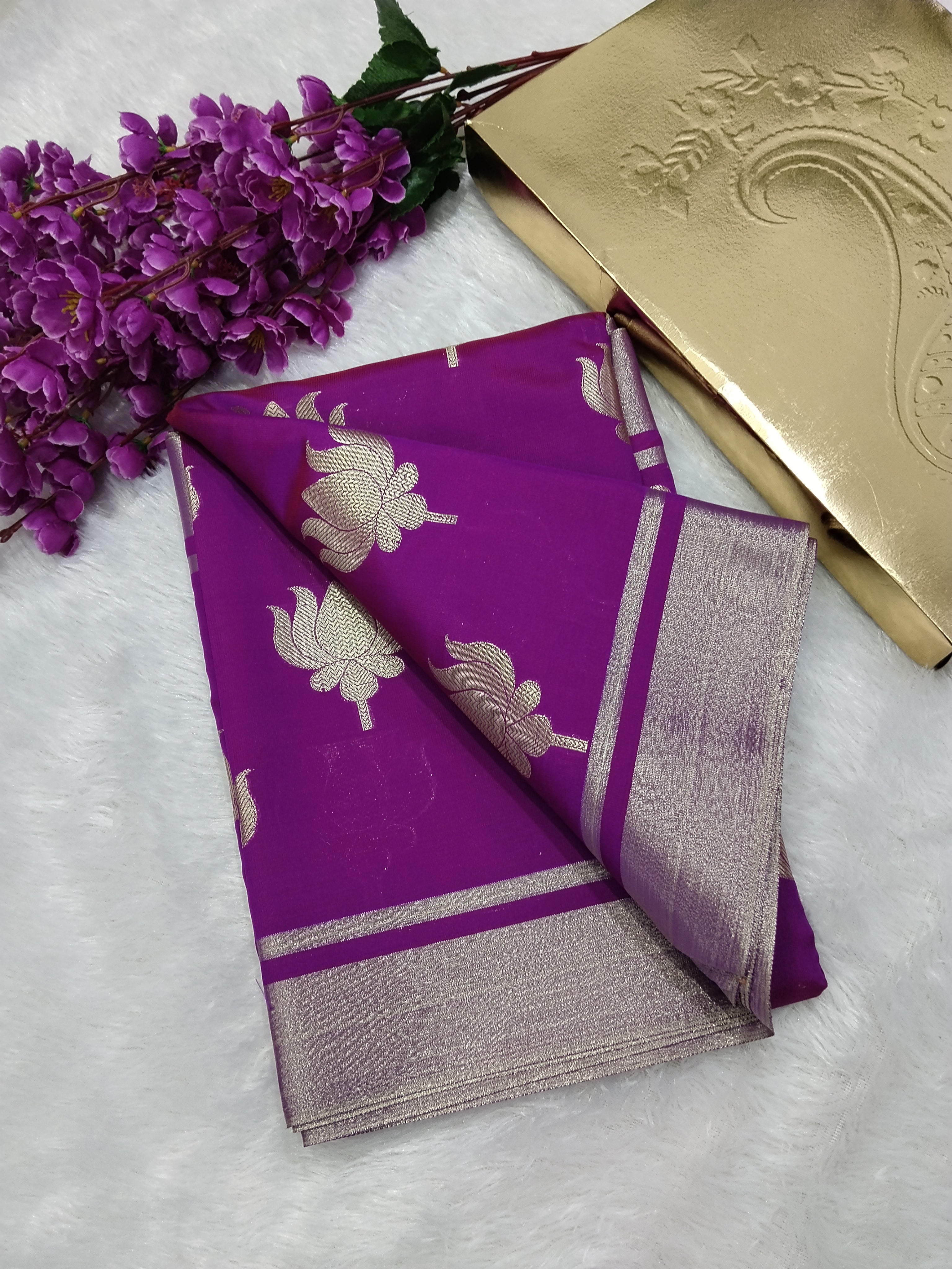 Purple Colour Kamal Buta Tapeta Silk Saree