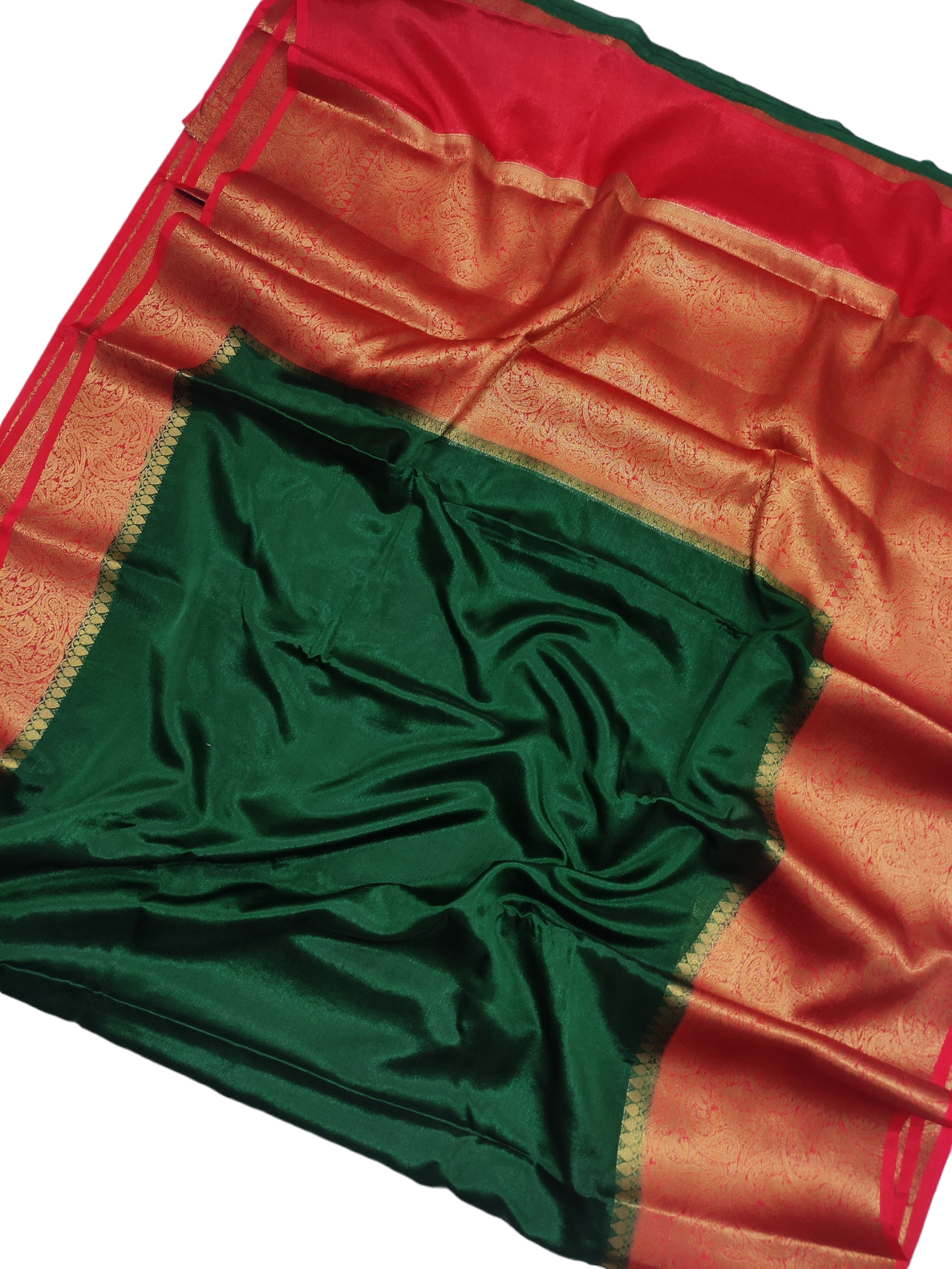 Bottle Green And Red Colour Plain Body Warm Silk Saree