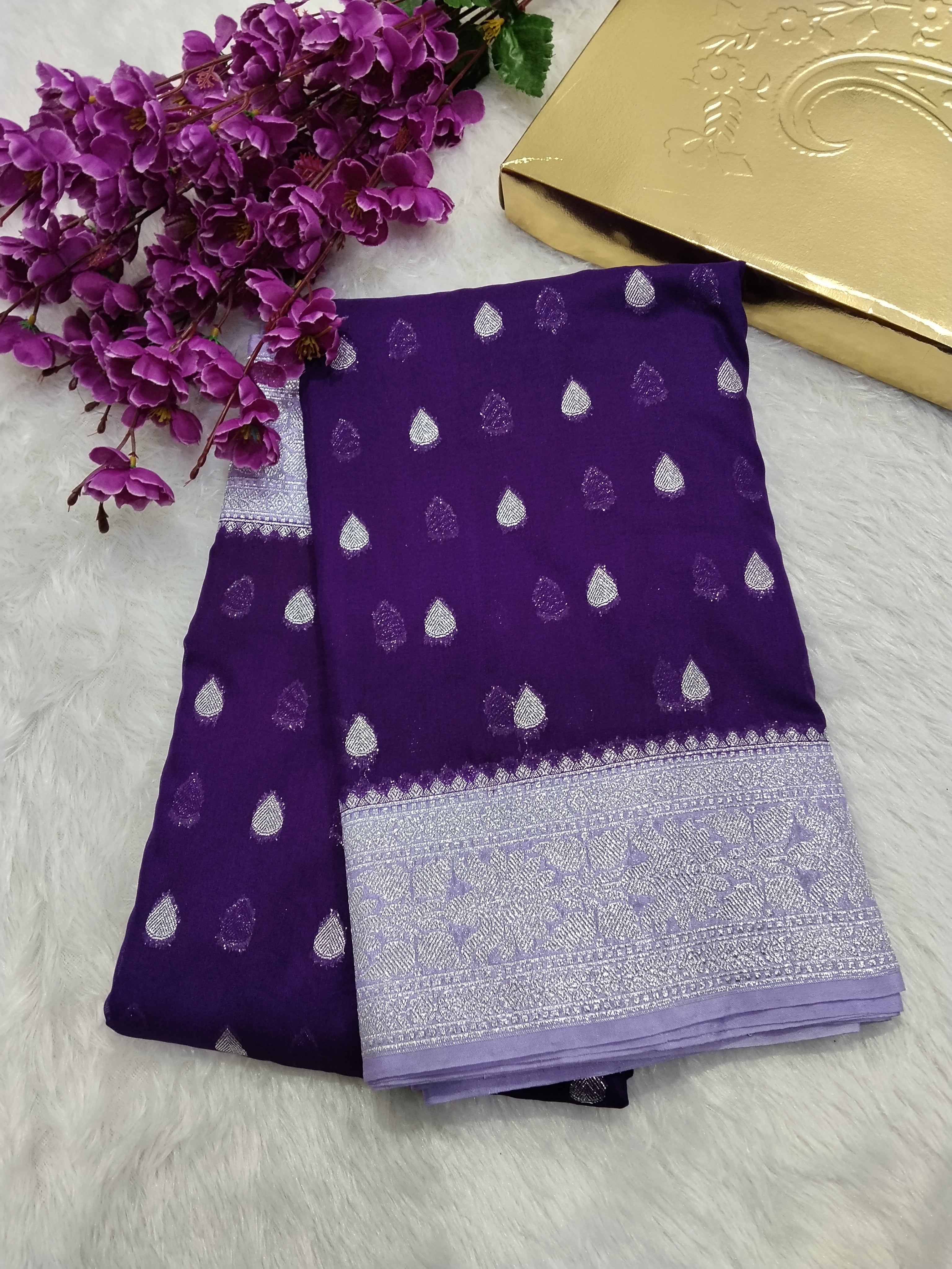 Purple And Lavender Colour Banarasi Khaddi Georgette Saree