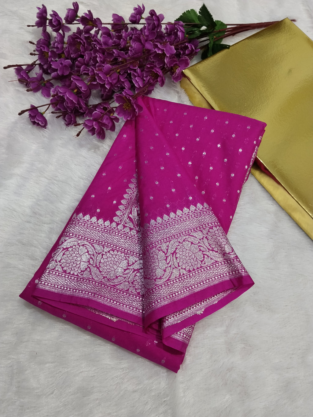 Pink Colour Banarasi Khaddi Georgette Saree Small Buti