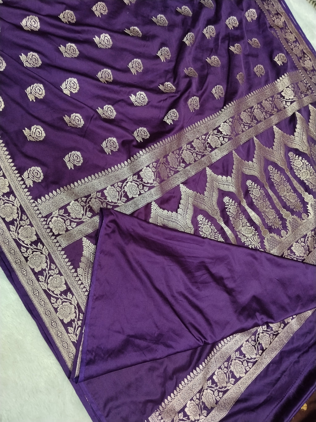 Purple Colour Wedding Banarasi Mashru Silk Saree Buta Work