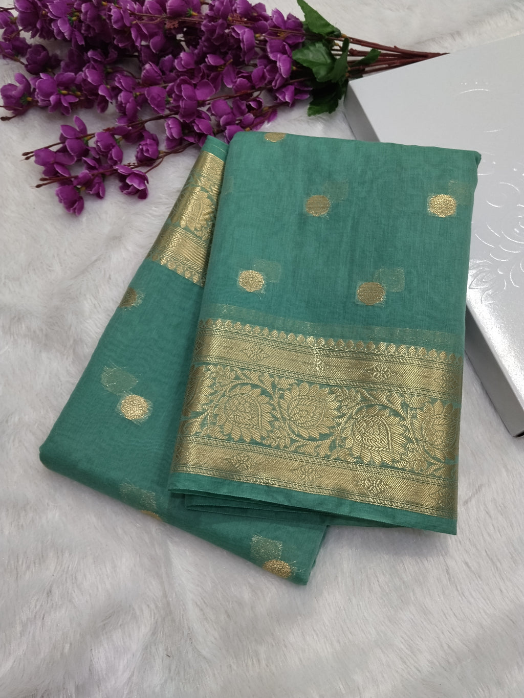 Dark Sea Green Colour Banarasi Fancy Cotton Saree With Brocade Blouse