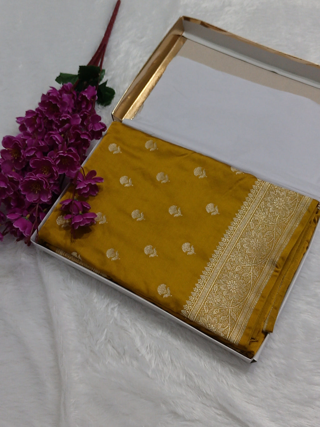 Dark Yellow Color Banarasi Mashru Silk Saree