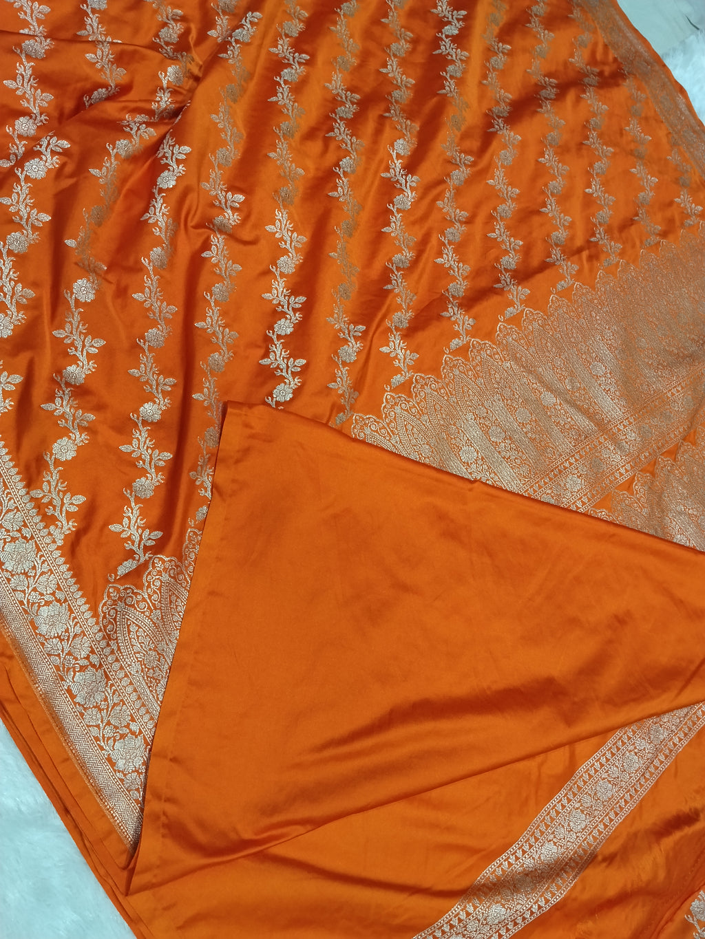 Fanta Orange Wedding Banarasi Mashru Silk Saree