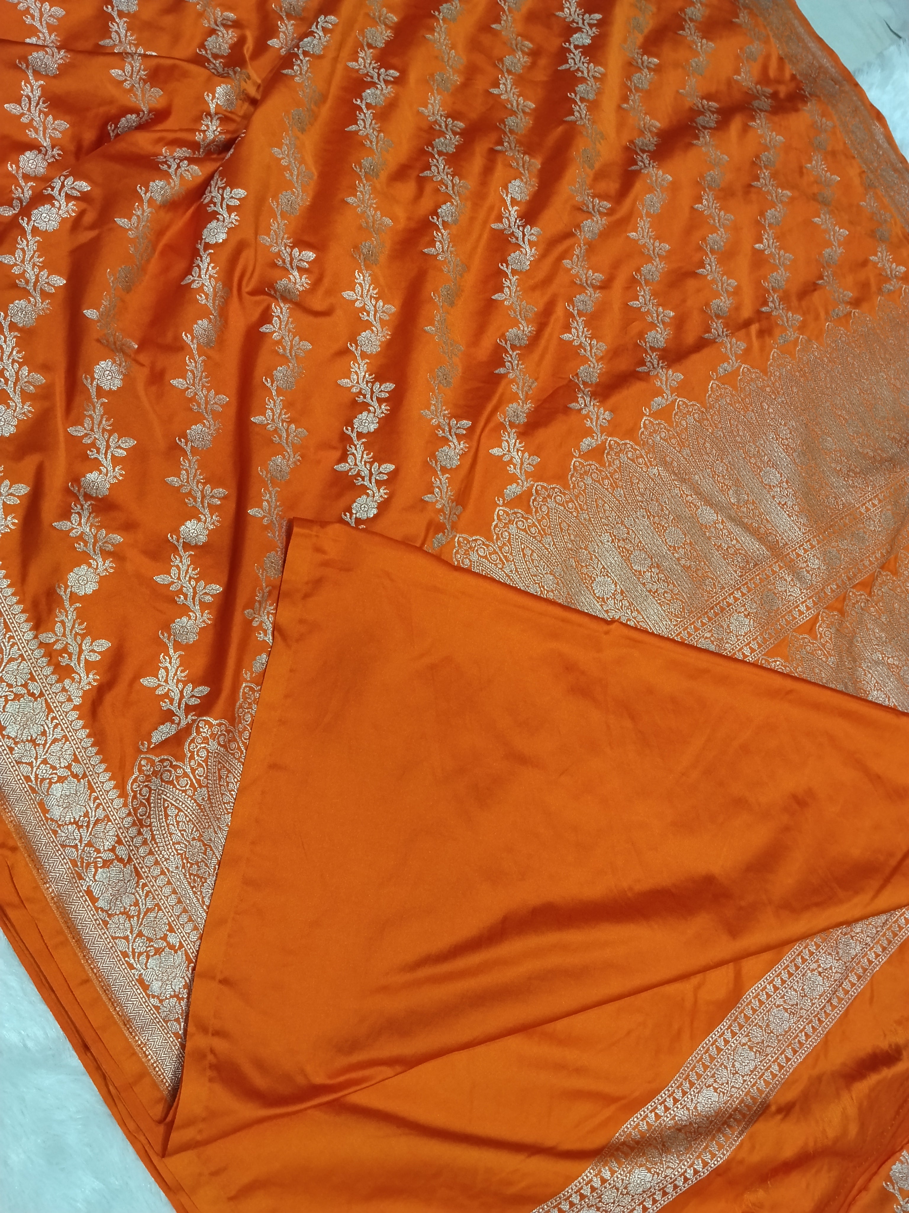 Fanta Orange Wedding Banarasi Mashru Silk Saree