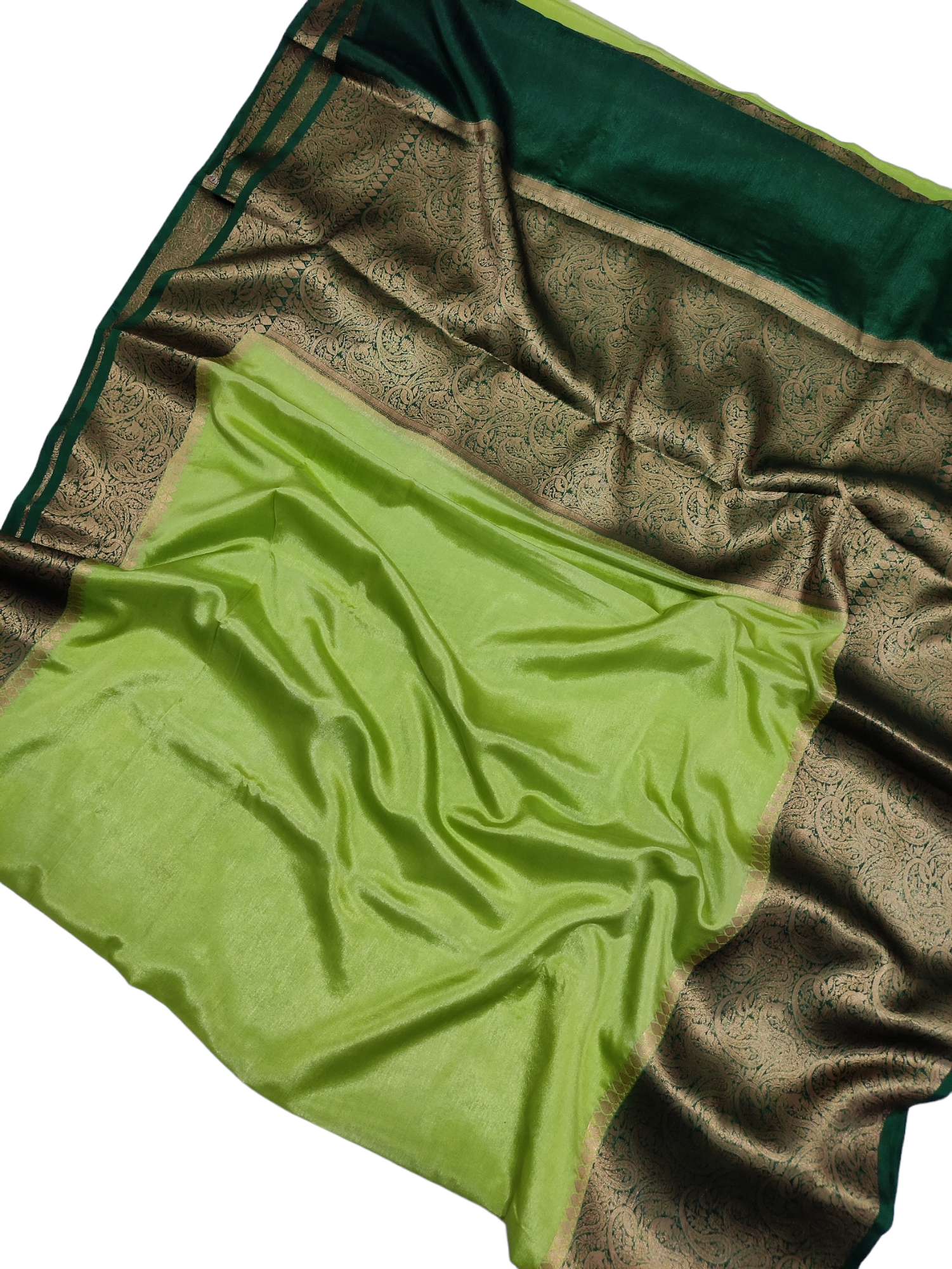 Pista Green And Bottle Green Colour Plain Body Warm Silk Saree