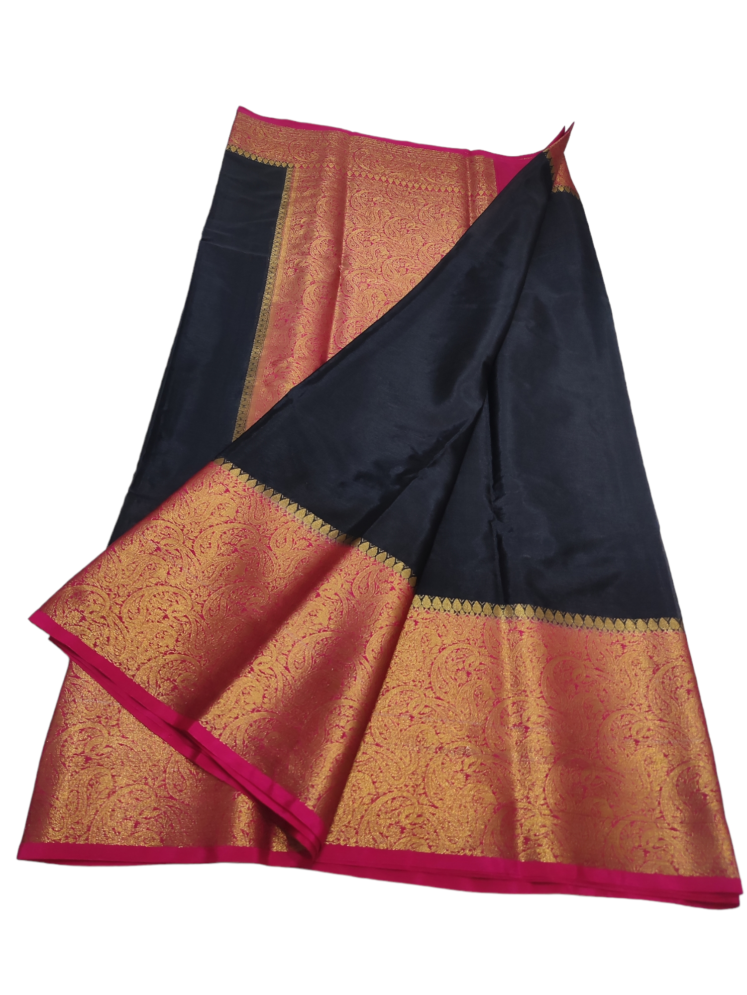 Black And Pink Colour Plain Body Warm Silk Saree