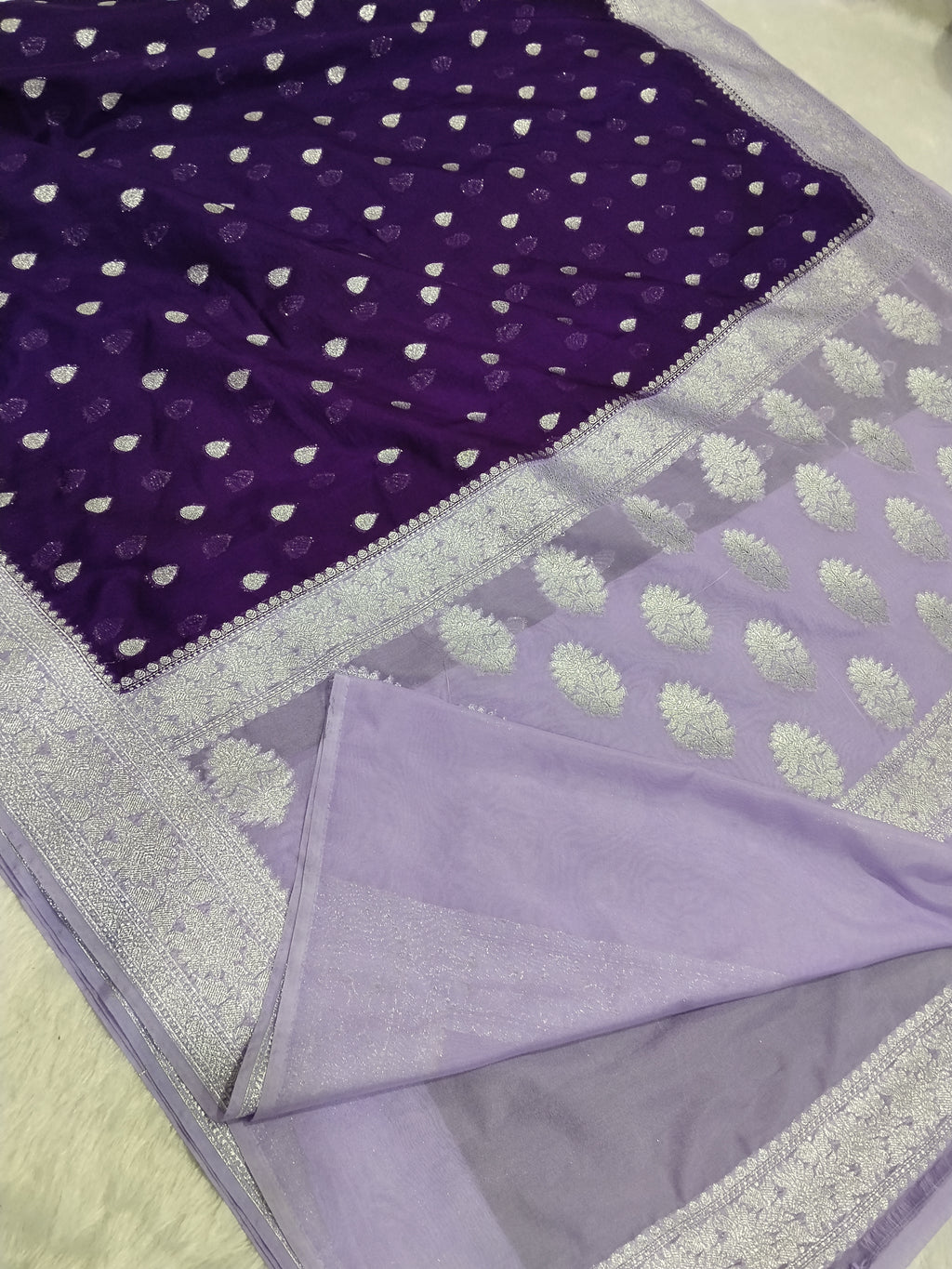 Purple And Lavender Colour Banarasi Khaddi Georgette Saree