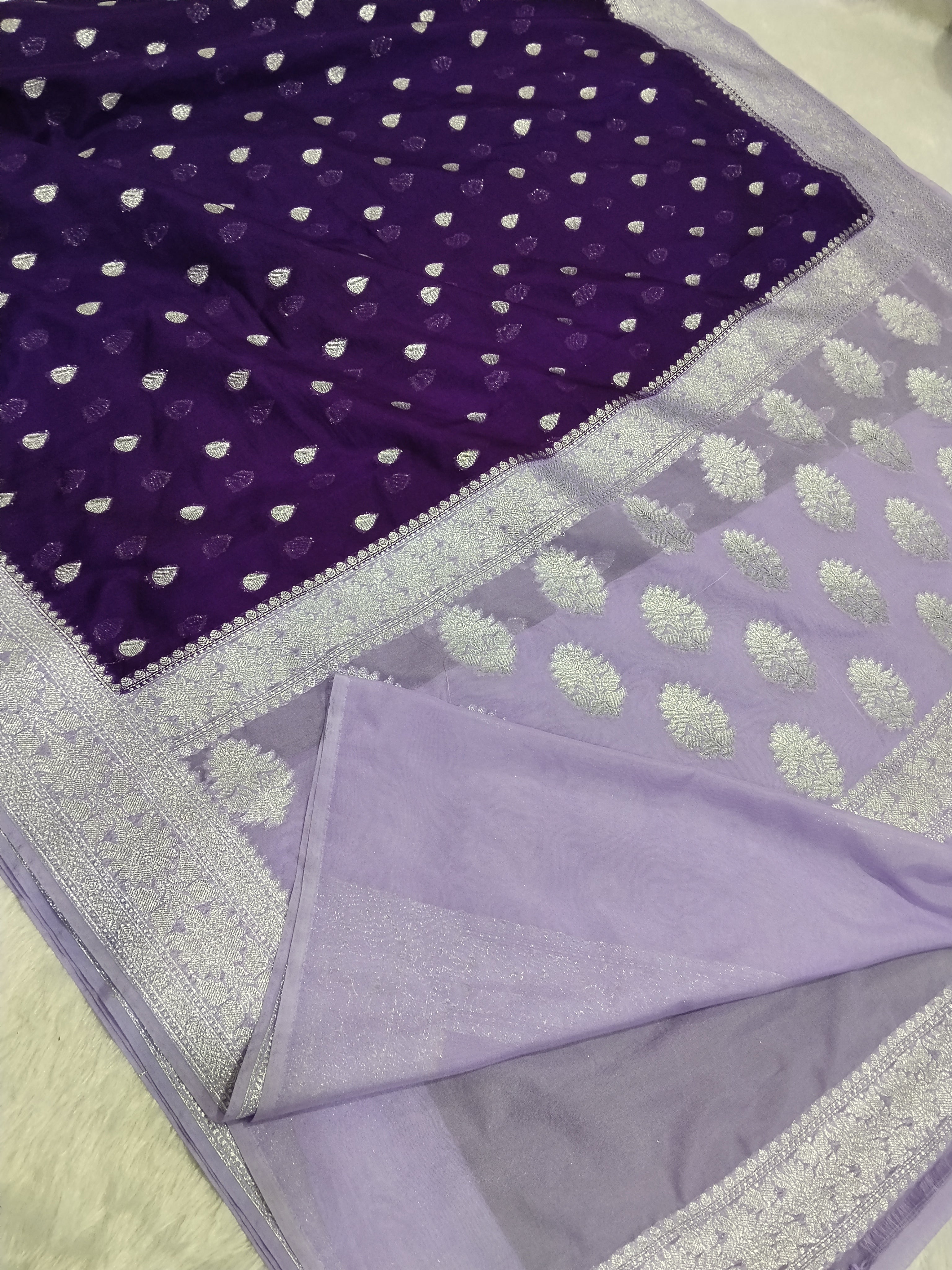 Purple And Lavender Colour Banarasi Khaddi Georgette Saree