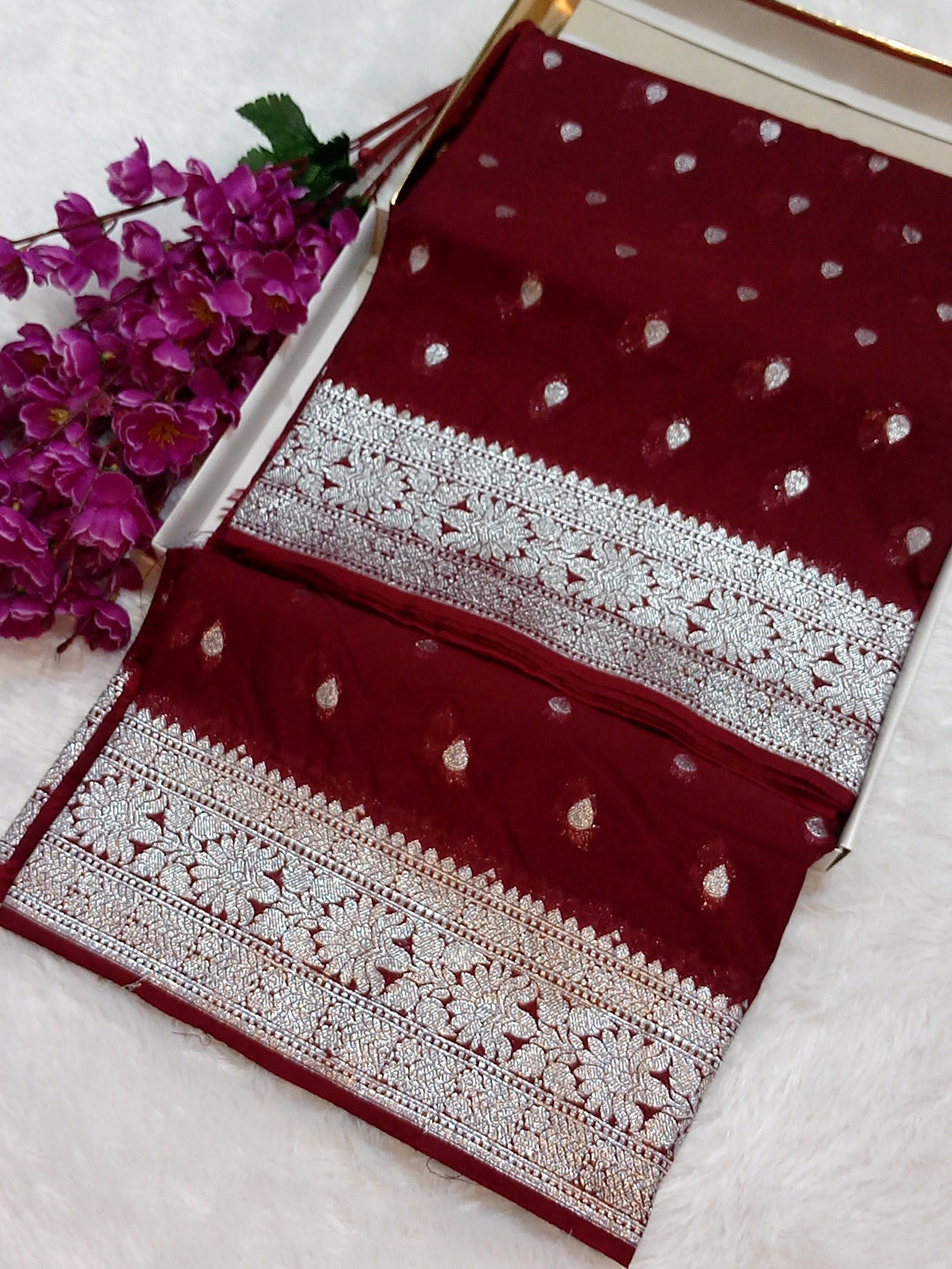 Dark Maroon Colour Banarasi Katan Georgette Saree