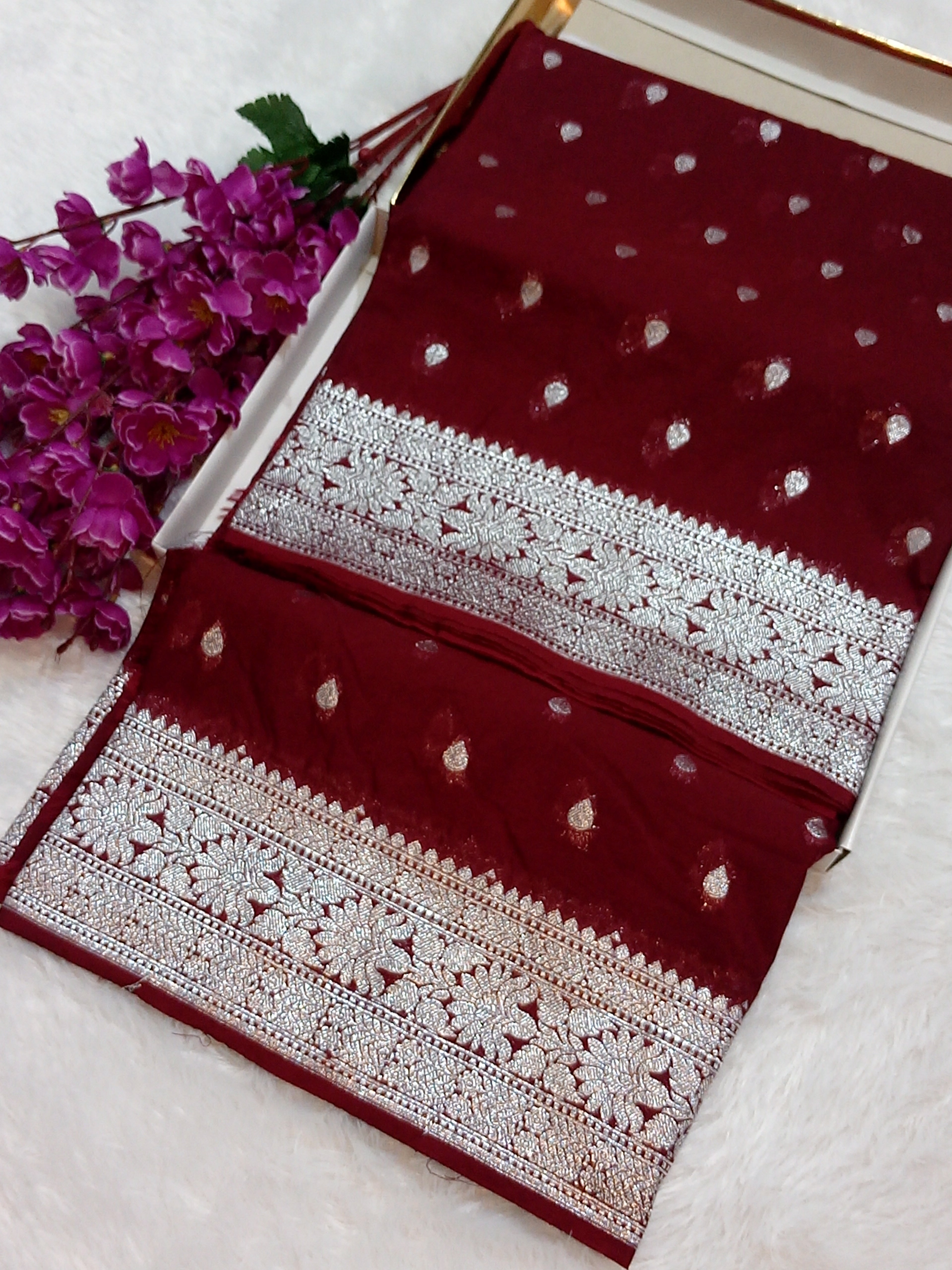 Dark Maroon Colour Banarasi Katan Georgette Saree